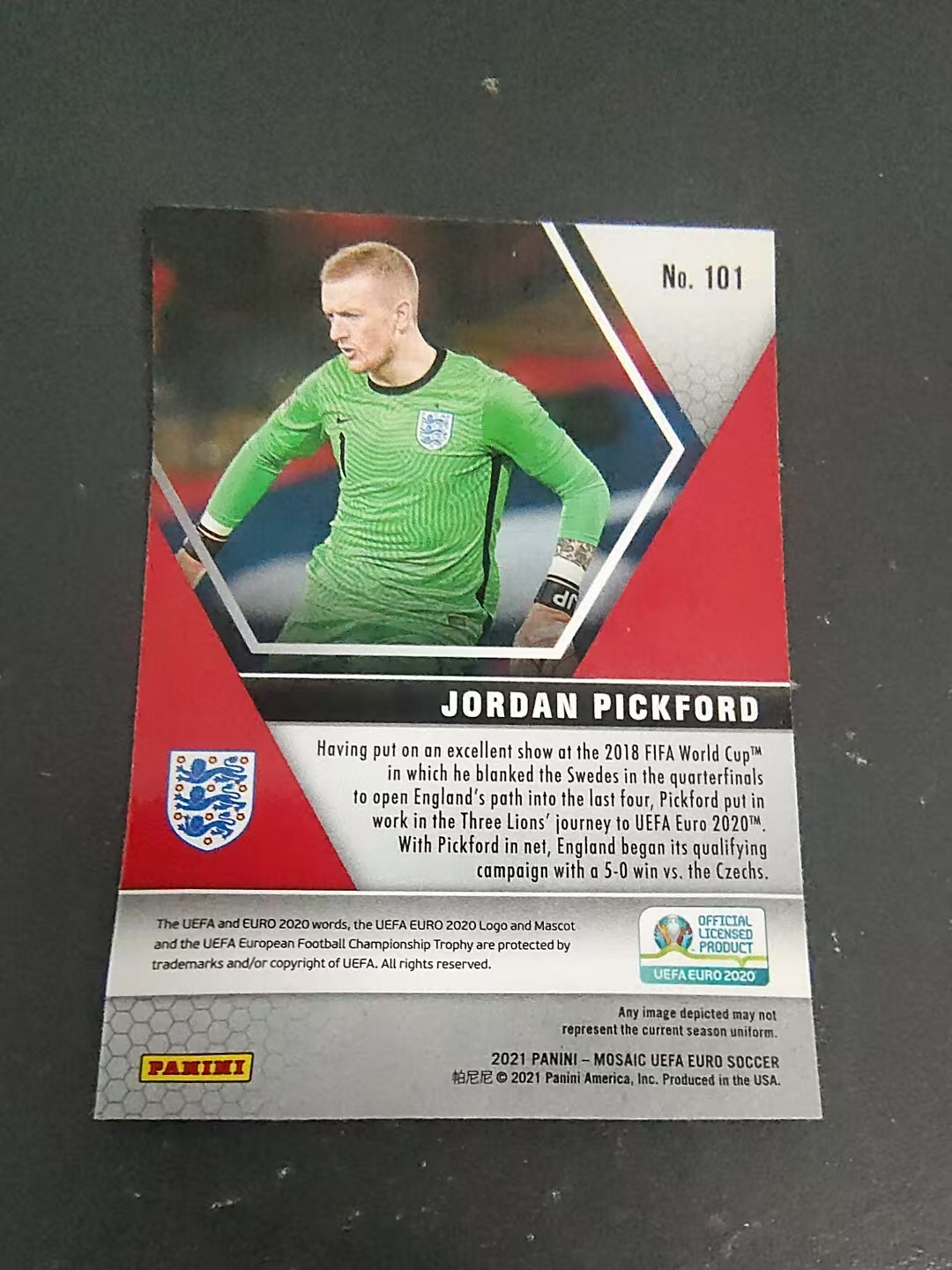【可合并,不累计】2021 Panini Mosaic Jordan Pickford 欧洲杯 马赛克 英格兰 皮克福德 划痕 边角瑕疵 #101