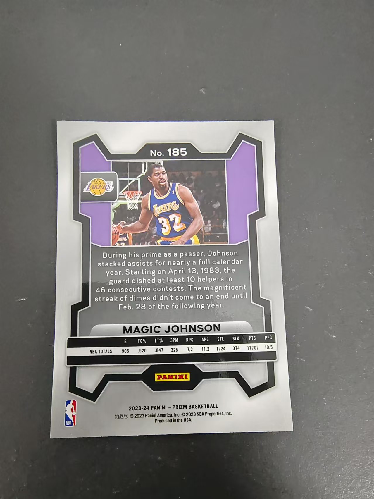 【可合并,不累计】2023-24 Panini Prizm Magic Johnson 魔术师 约翰逊 湖人 PZ 划痕 边角微瑕 #185