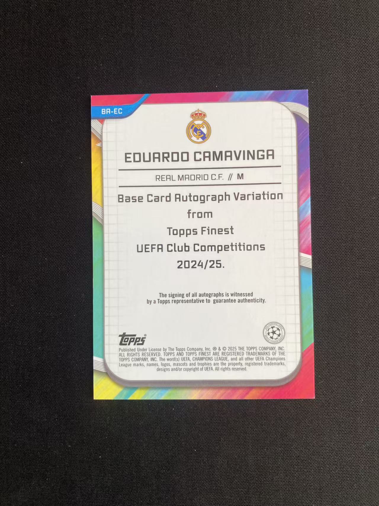 2025 Topps Finest Eduardo Camavinga 爱德华多 卡马文加 签字 紫折 欧冠 199编 皇马 皇家马德里 【spouse#3】