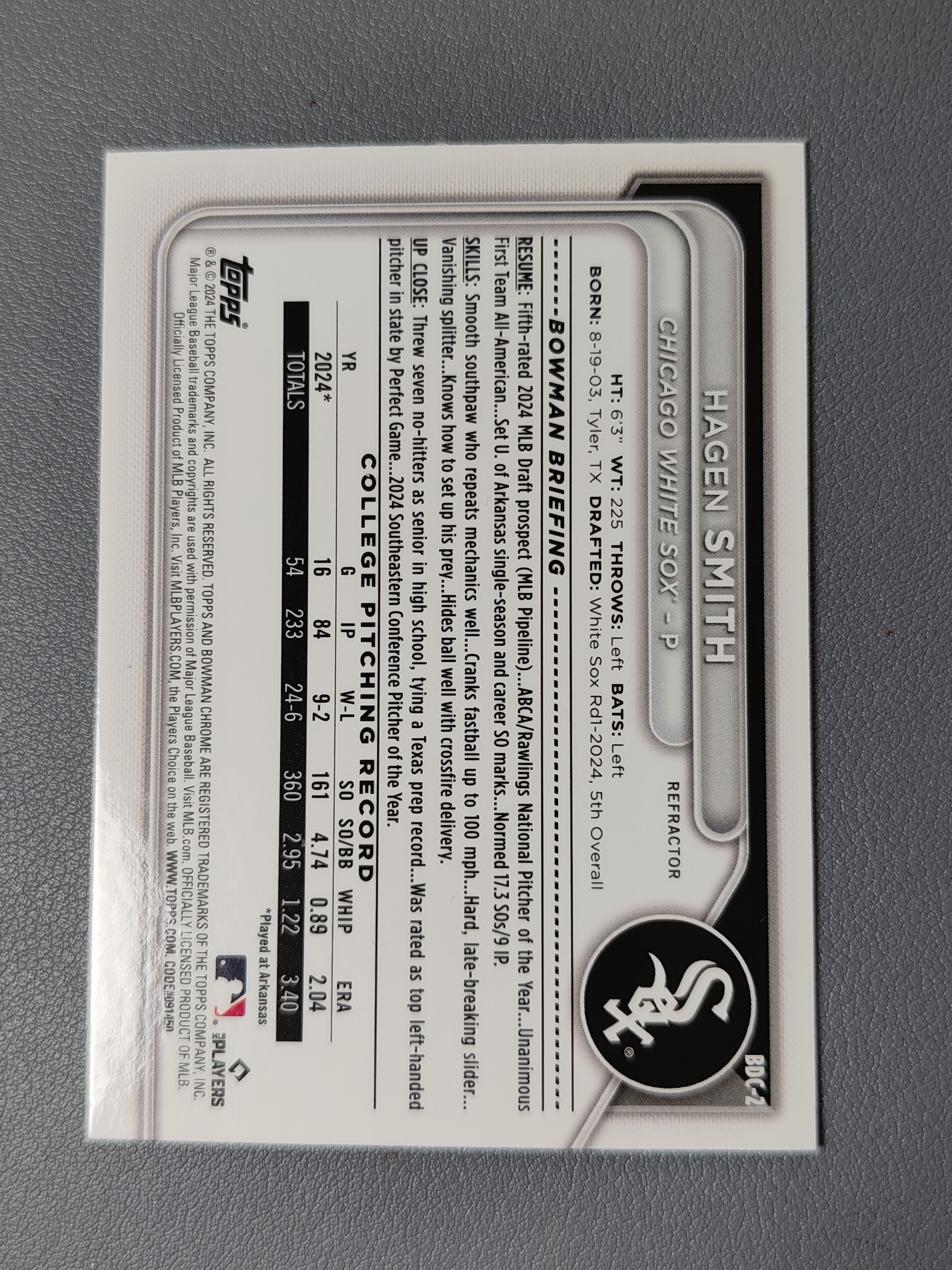 2024 Topps Bowman Hagen Smith RC 1st Chrome 银折!