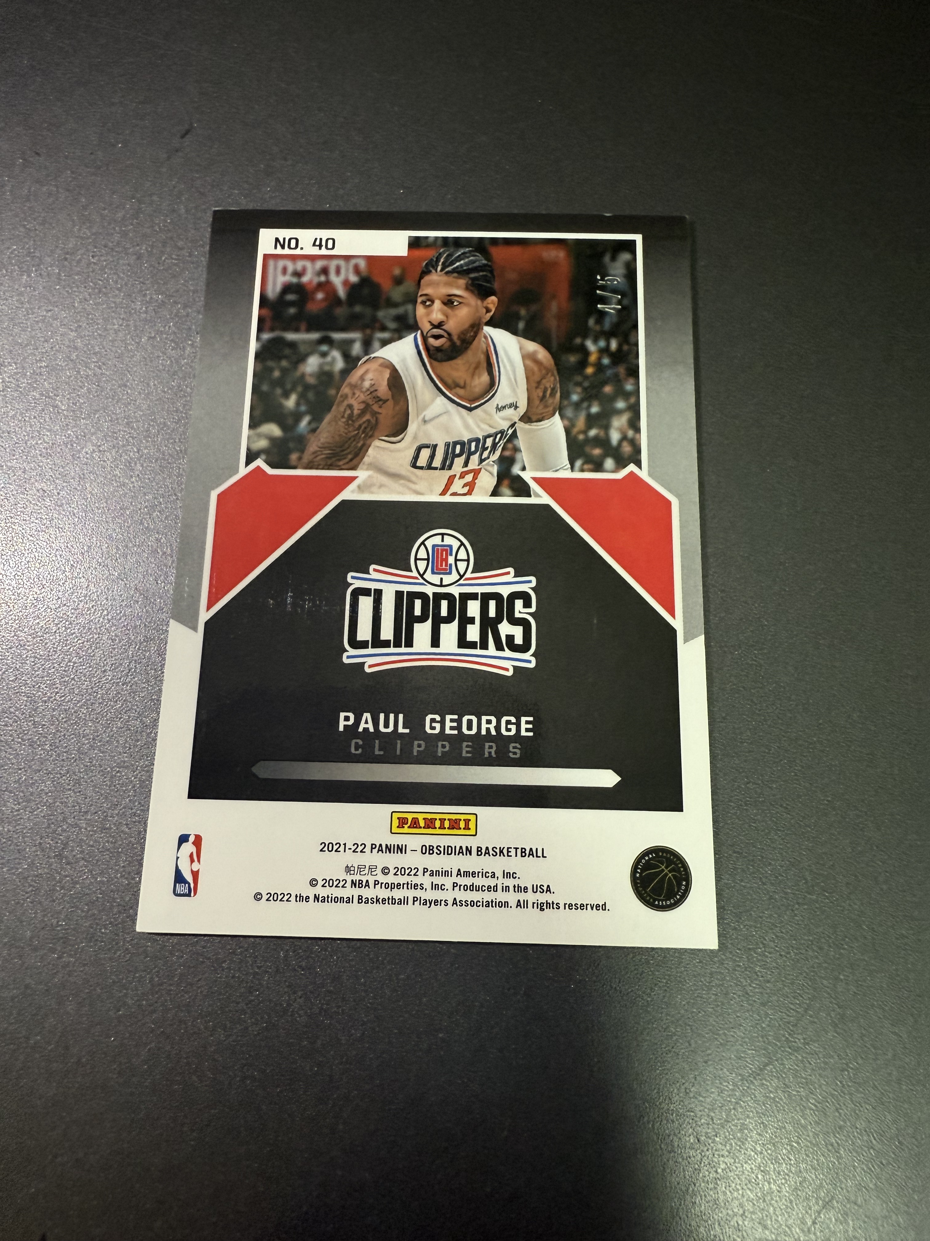 2021-22 Panini Obsidian Paul George 保罗乔治 黑曜石 折射 5编 超低编 丁