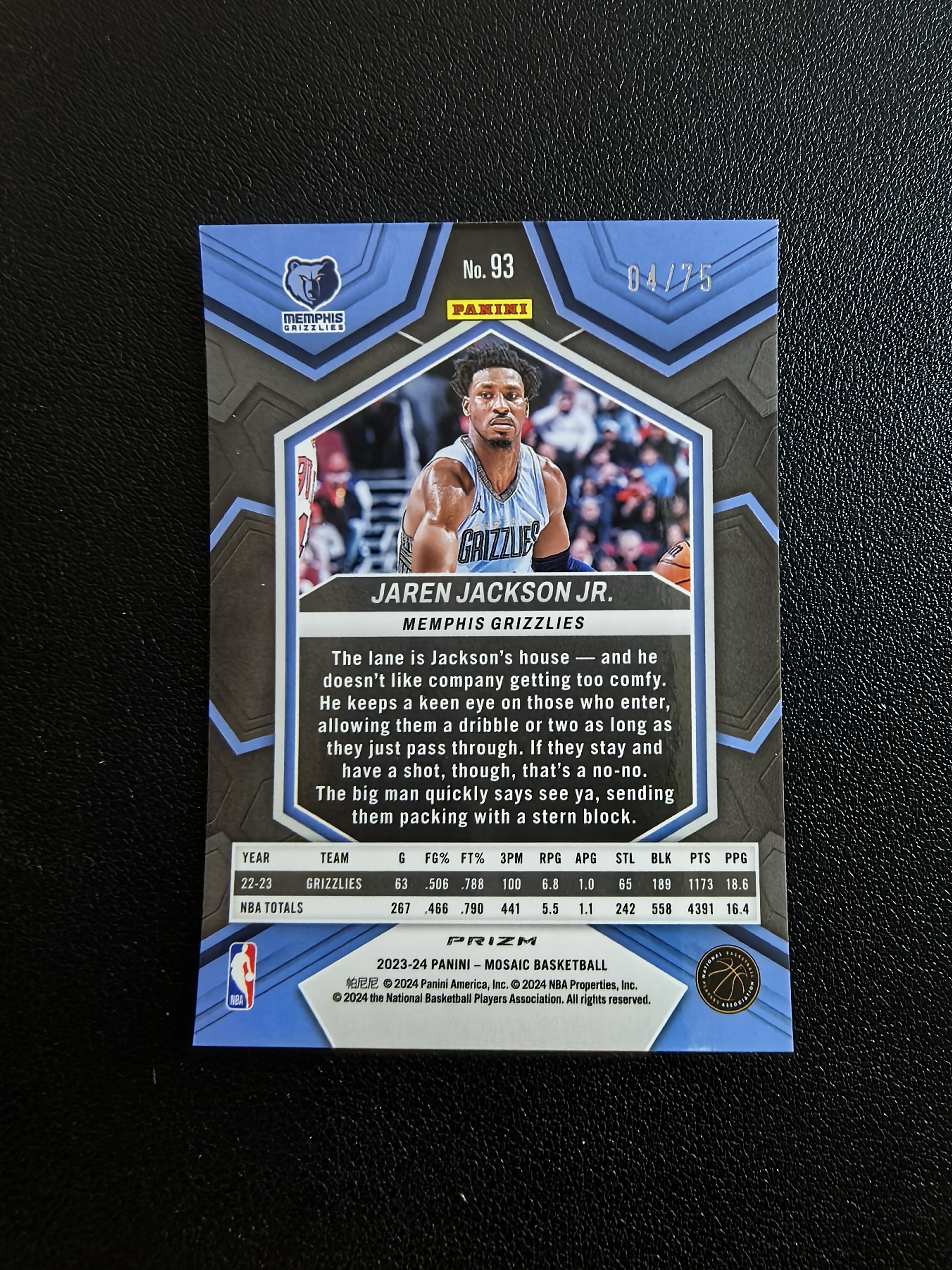 2023-24 Panini Mosaic Jaren Jackson Jr. 马赛克 灰熊 杰伦杰克逊 04/75编 红金马赛克折 折射 实卡精美 卡品如图 冯总