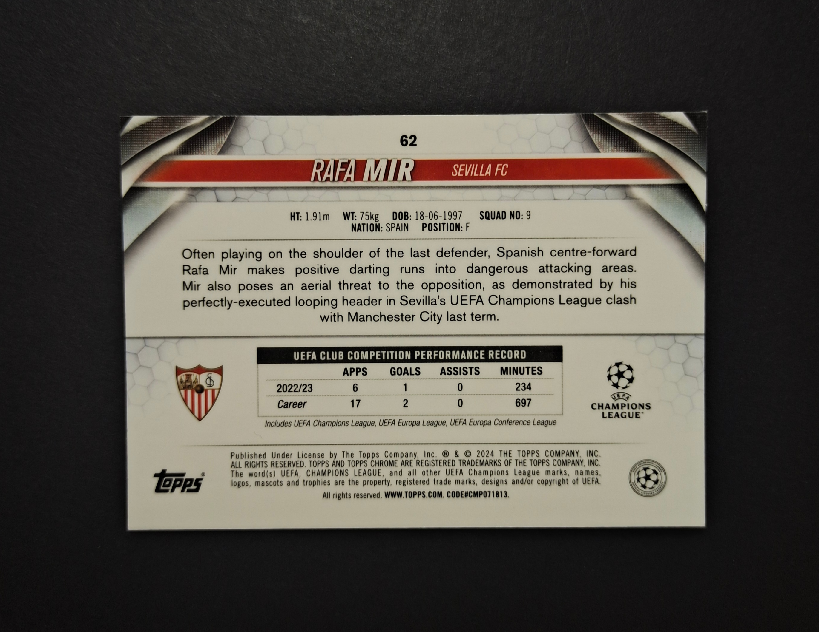 2024 Topps Chrome Rafa Mir 拉斐尔 拉法 米尔 青折 青棱折 米尔青折 米尔青棱折 TC 米尔 青棱折 米尔 青棱 chrome 米尔 绿折 塞维利亚 郝壹