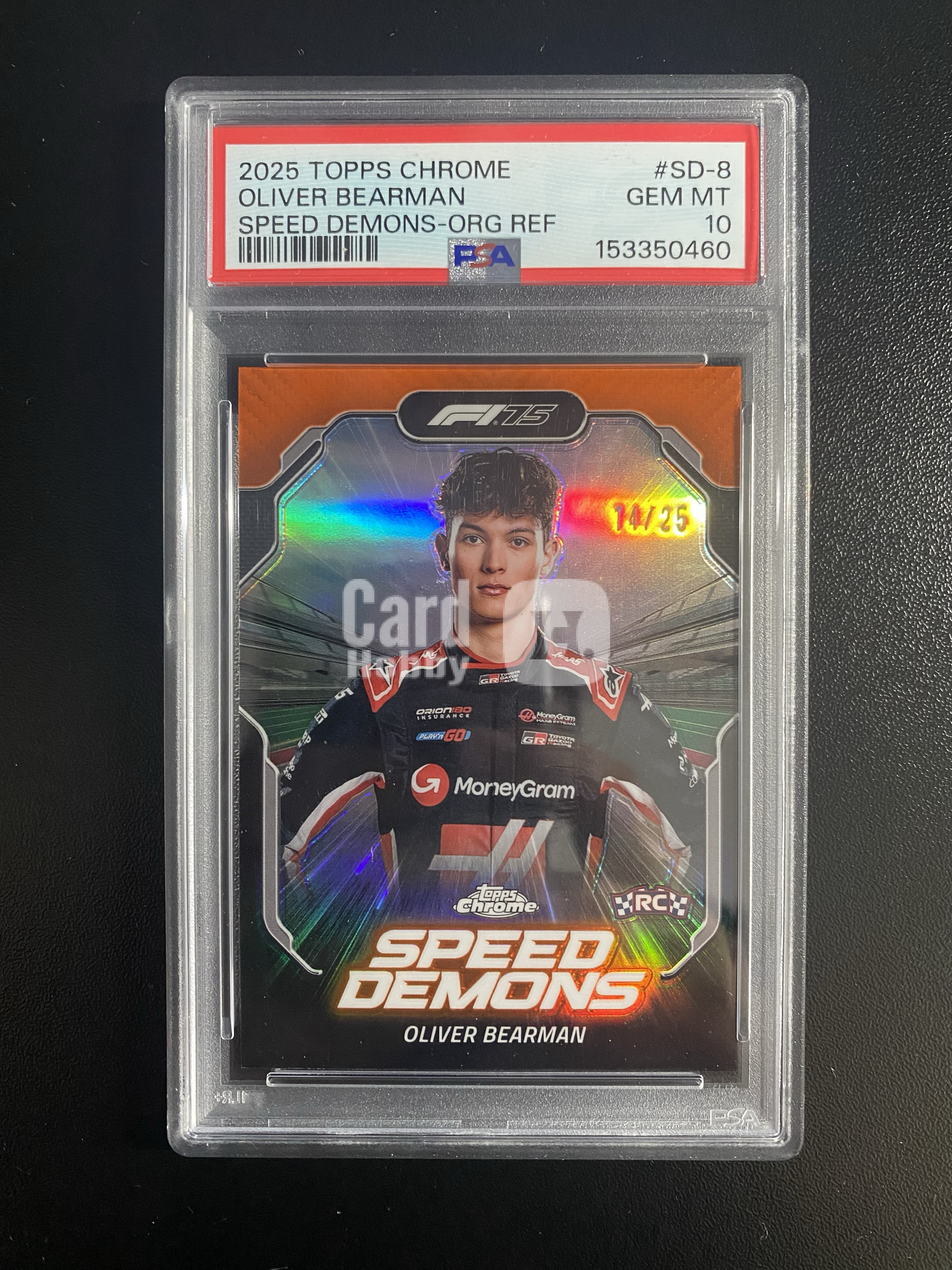 2025 Topps Chrome Oliver Bearman RC F1 方程式赛车 新秀 贝尔曼 /25编 橙折 Orange Speed Demons #SD-8 评级卡PSA10 POP1
