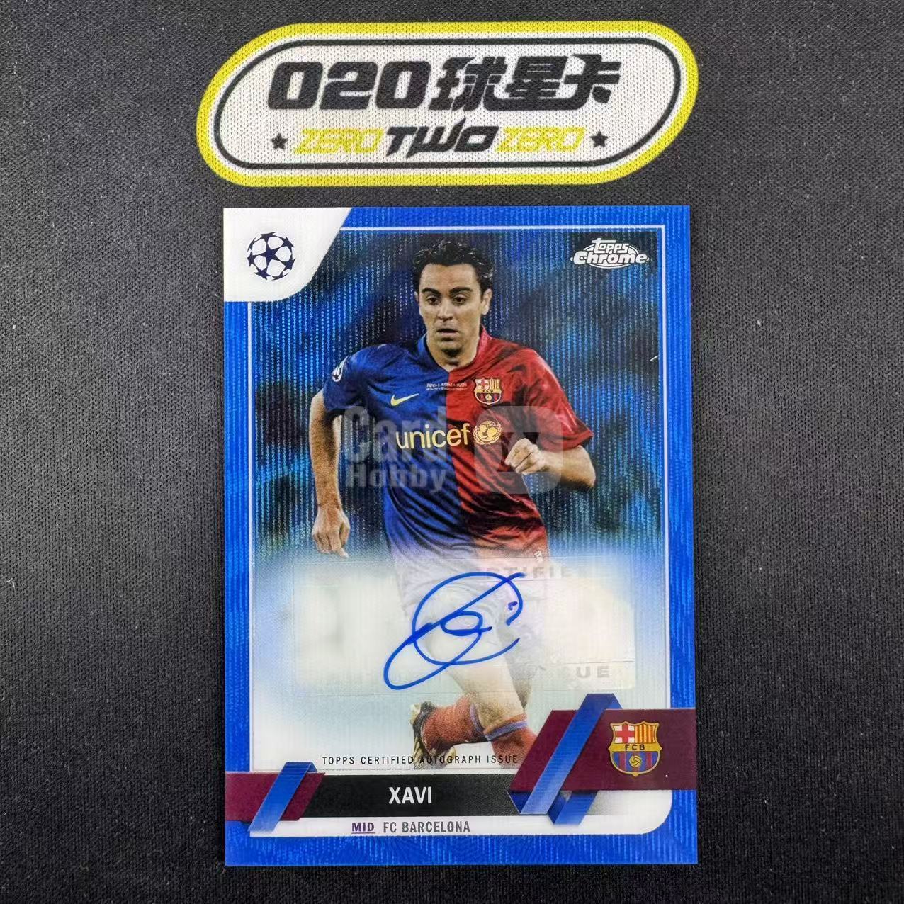2022-23 Topps Chrome Xavi 欧冠TC 哈维 埃尔南德斯 59/75编 蓝波纹折 签字 巴萨 微瑕如图(OSORA)