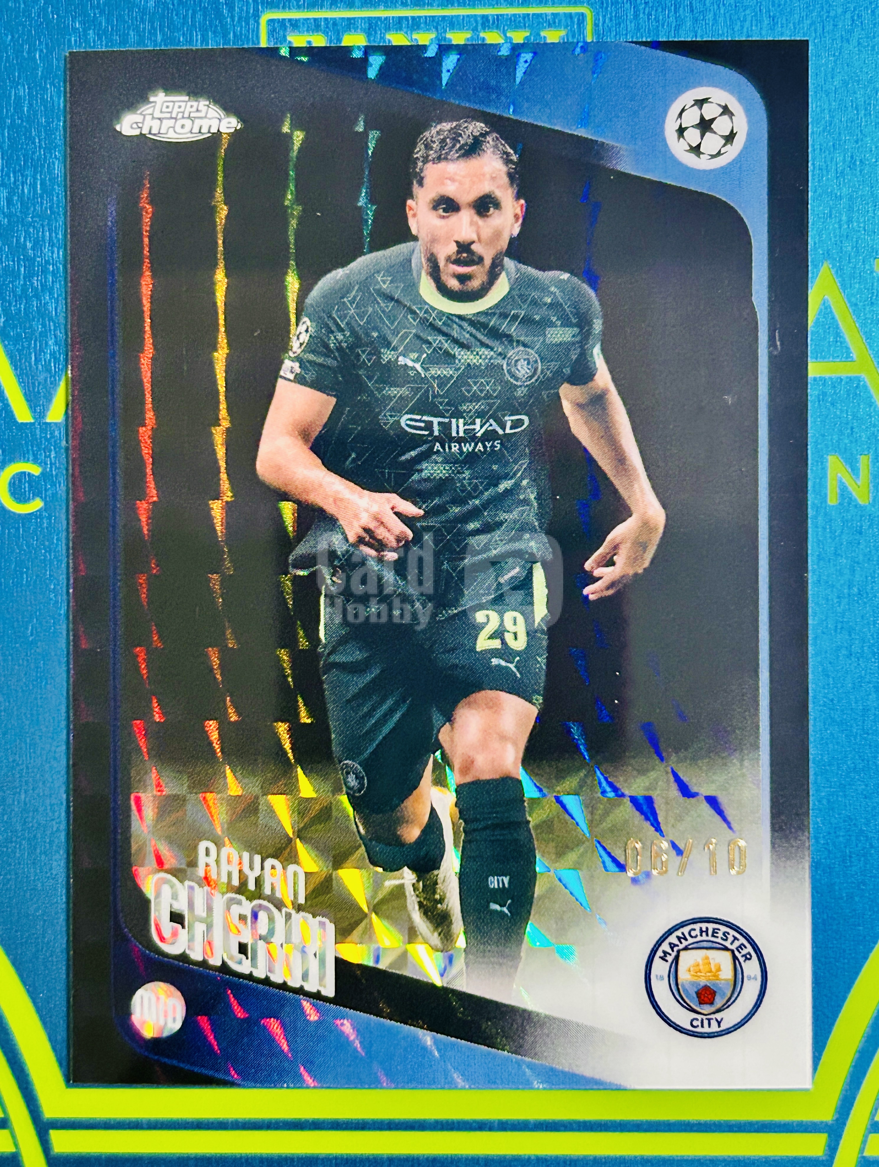 2026 Topps Chrome Rayan Cherki 欧冠 TC 法国 曼城 曼彻斯特城 雷安 谢尔基 切尔基 06/10编 黑几何折 黑折 微瑕如图 蓝月军团 哈兰德 奥莱利等队友 鳄鱼哥