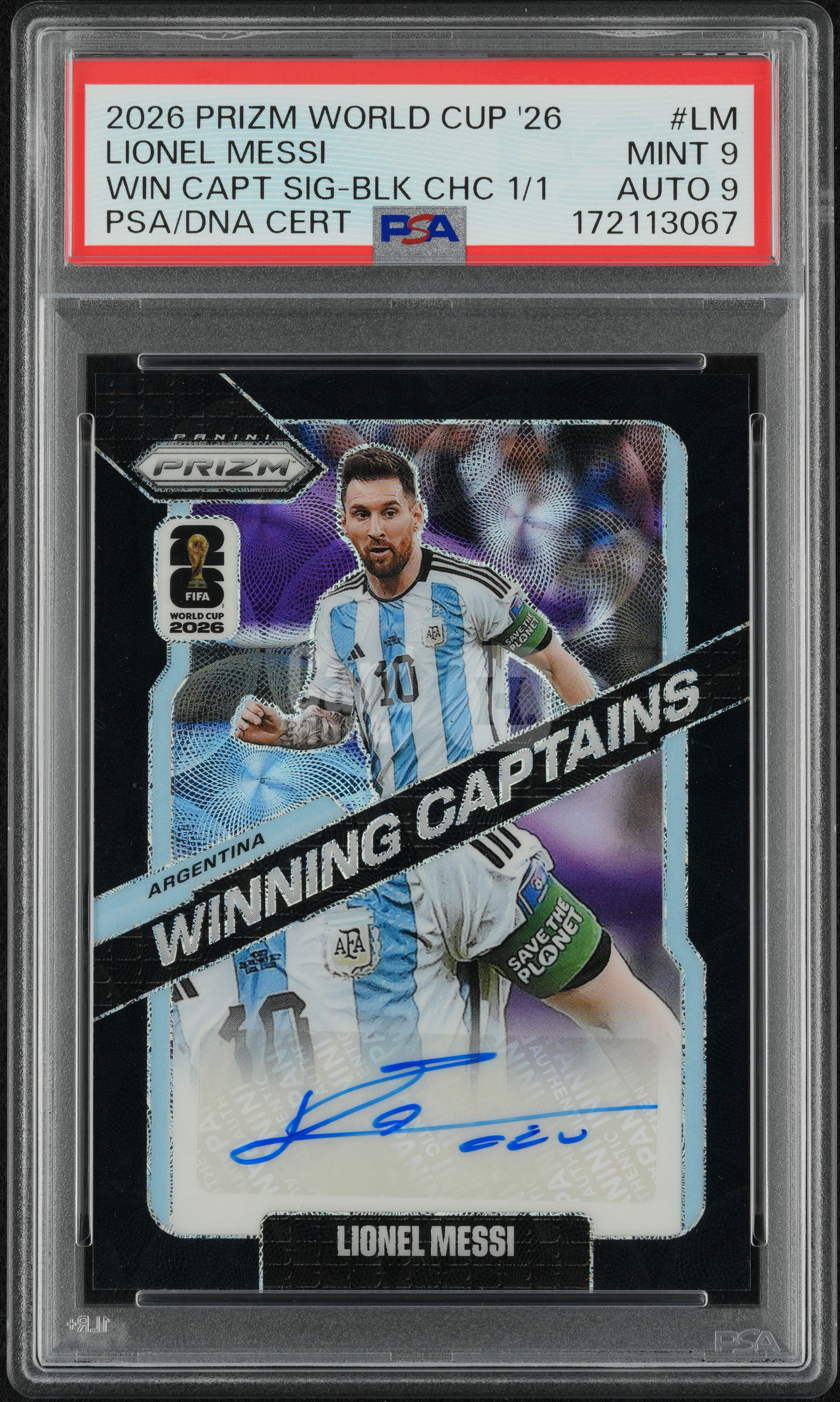 【梦卡拍卖】2026 Panini Prizm Lionel Messi 世界杯PZ 阿根廷 球王 梅西 签字 黑圈圈折 1/1 one of one PSA 9/9分 系列hit 最后一舞 收藏极佳