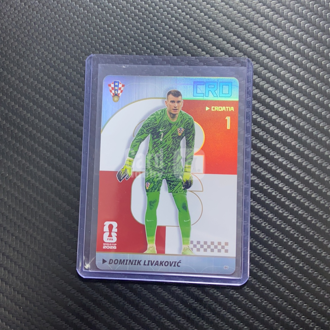 【小牛代拍】 Panini 2026 FIFA 世界杯 帕尼尼 卡游 超凡盒World Cup多米尼克 利瓦科维奇 Dominik Livakovic克罗地亚 银折 112/29 卡品如图(男)
