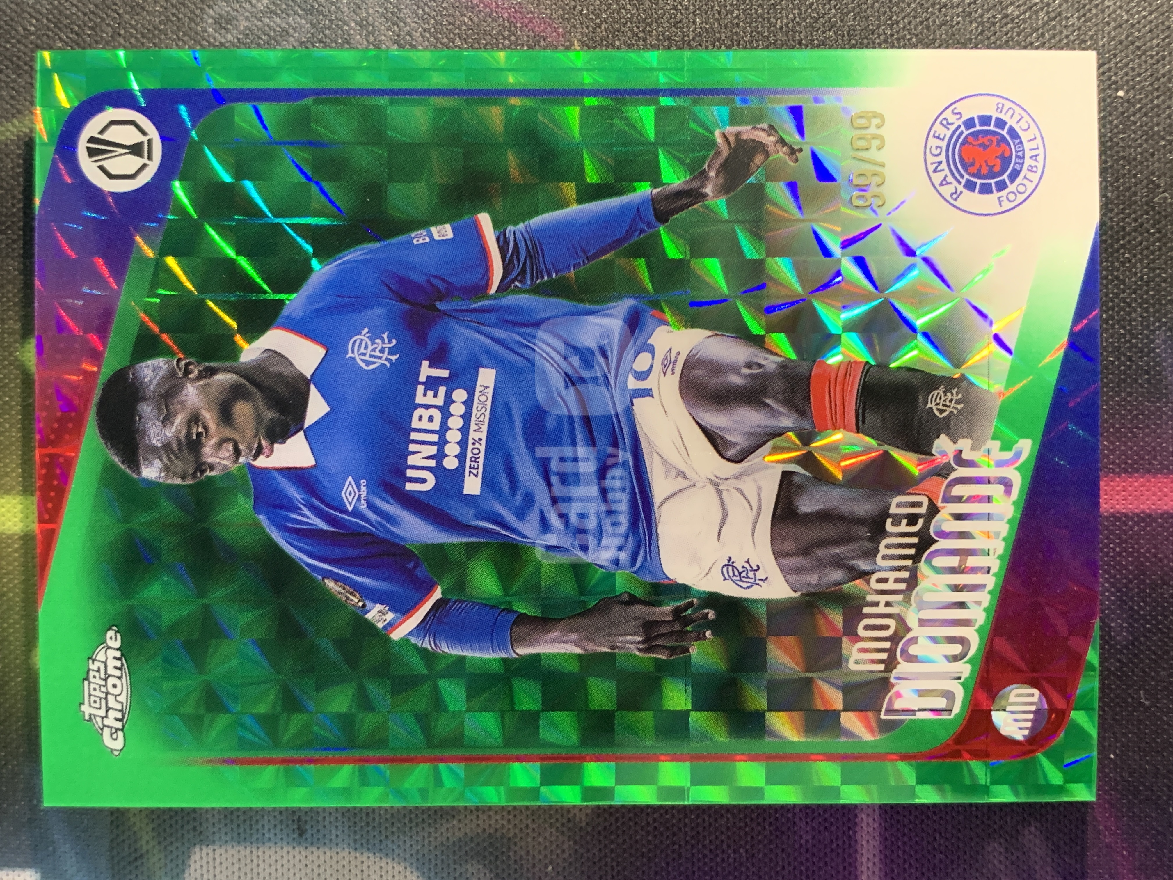 2025 Topps Chrome Mohamed Diomandé 【逸潮玩】欧战 迪亚曼德 限量/99编 尾编 绿碎冰折 折射 格拉斯哥流浪者主力中场 科特迪瓦国脚 qlm 68