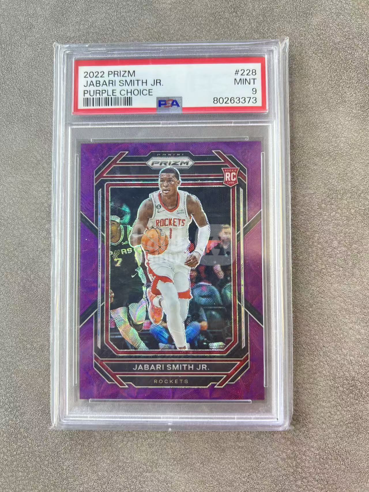 134【330球星卡实体店代卖】panini 22-23 prizm 小贾巴里史密斯(Jabari Smith Jr.)新秀年 RC 紫圈圈折 05/20编 低编 PSA10 完美卡品 (蘇阖)