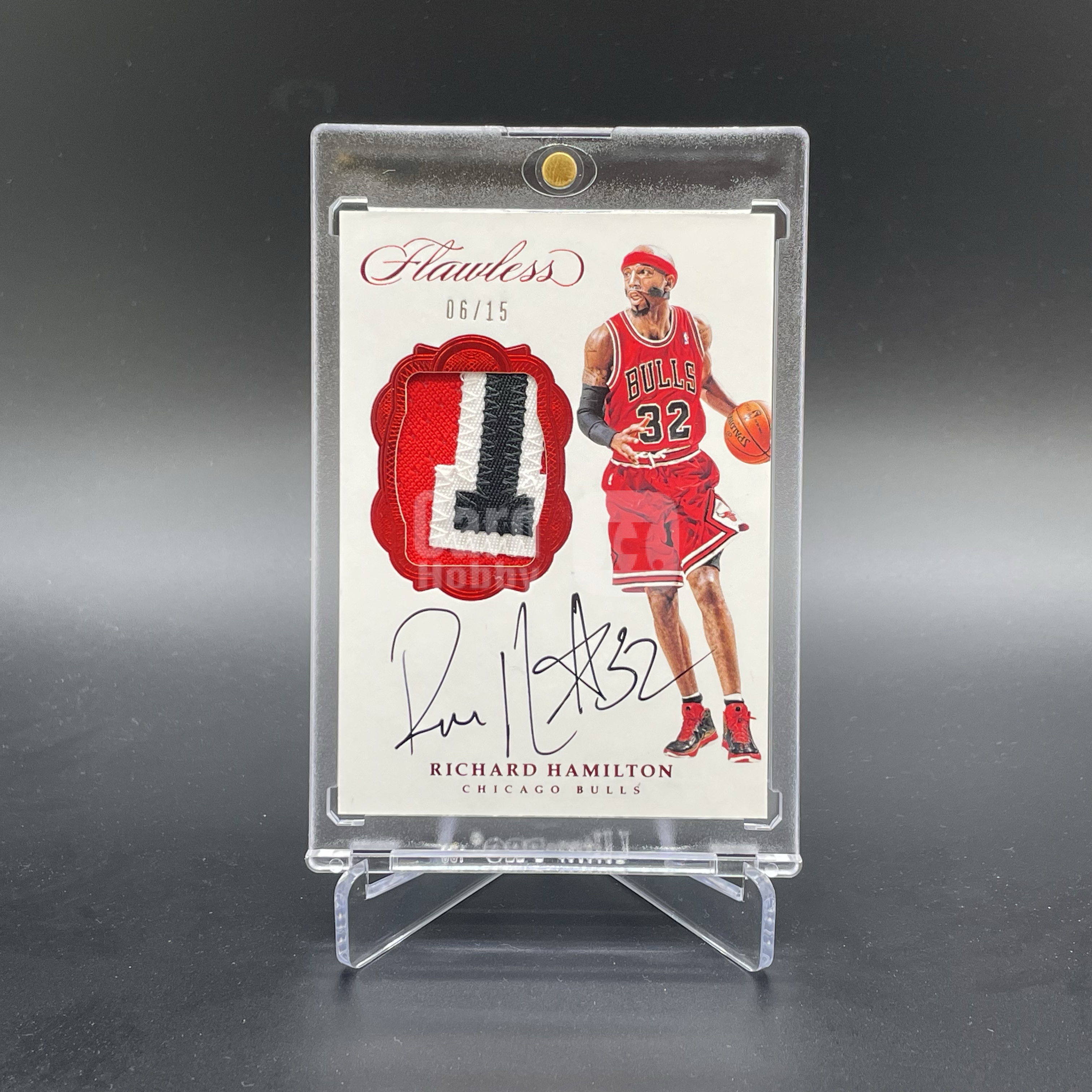2016-17 Panini Flawless Richard Hamilton 手提 公牛 理查德 汉密尔顿 06/15编 PA签字 卡签 背号签 暴力三色老球衣Patch 面具侠 品墨如图 Ash