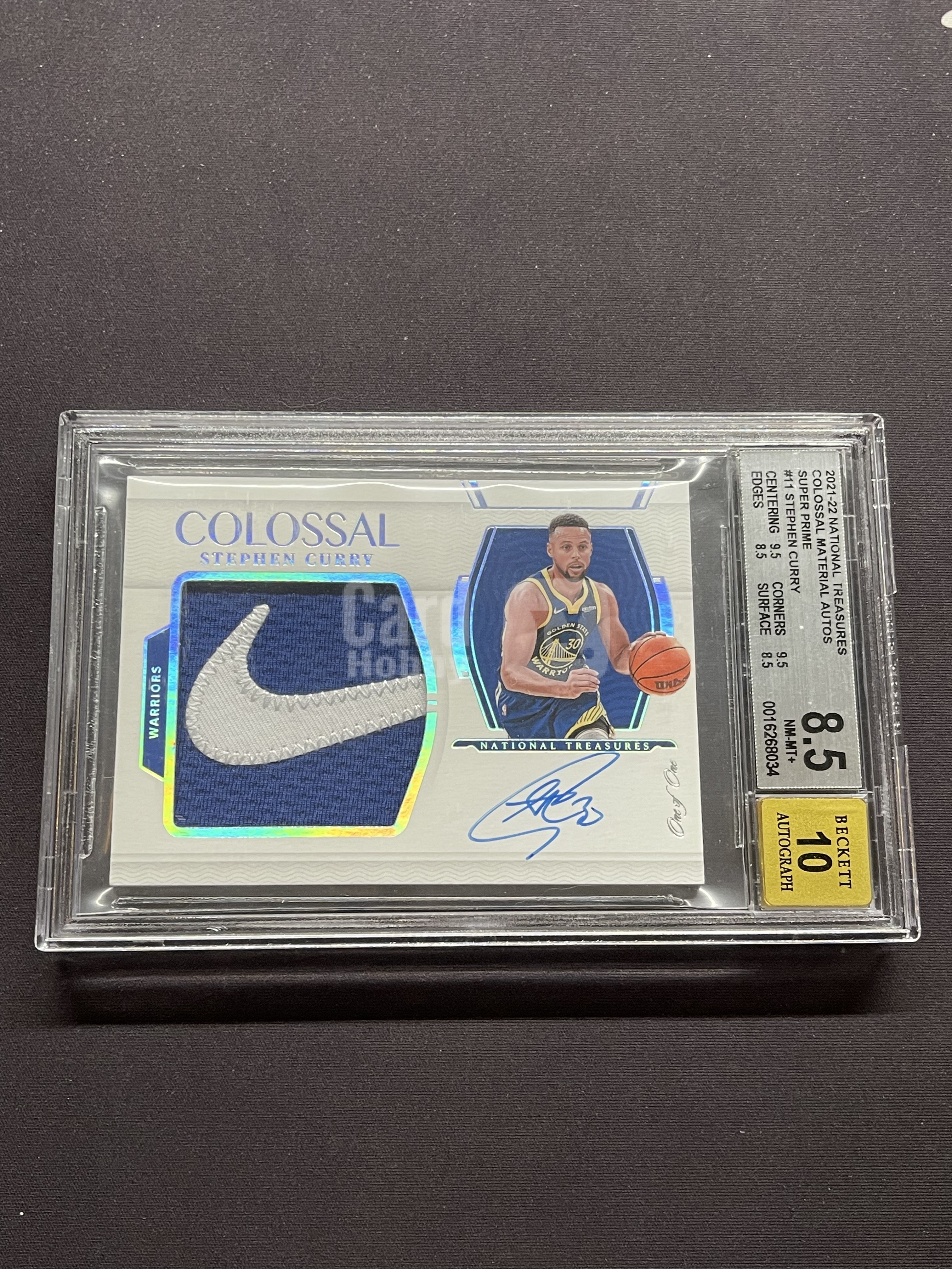 2021-22 Panini National Treasures Curry 国宝 勇士 斯蒂芬库里 大耐克钩子 大窗patch 签字卡签 PA 1/1编 白金闪 BGS8.5/10「老夫子」888