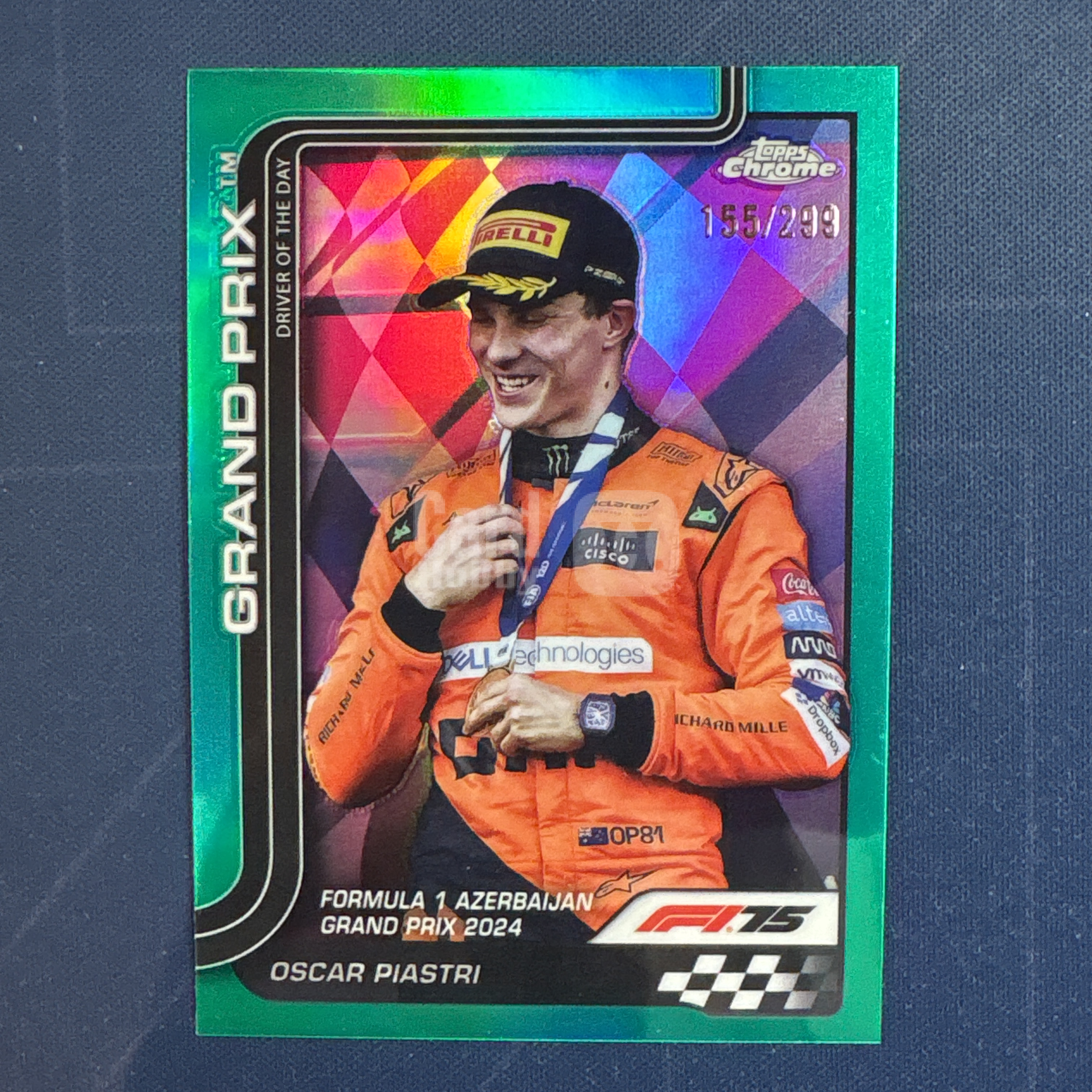 2025 Topps Chrome Oscar Piastri 【爆爆代卖】F1 75周年 奥斯卡 皮亚斯特里 155/299编 青绿折 迈凯伦车队 阿斯拜疆当日最佳车手 专收必备 卡品如图 #冷哥