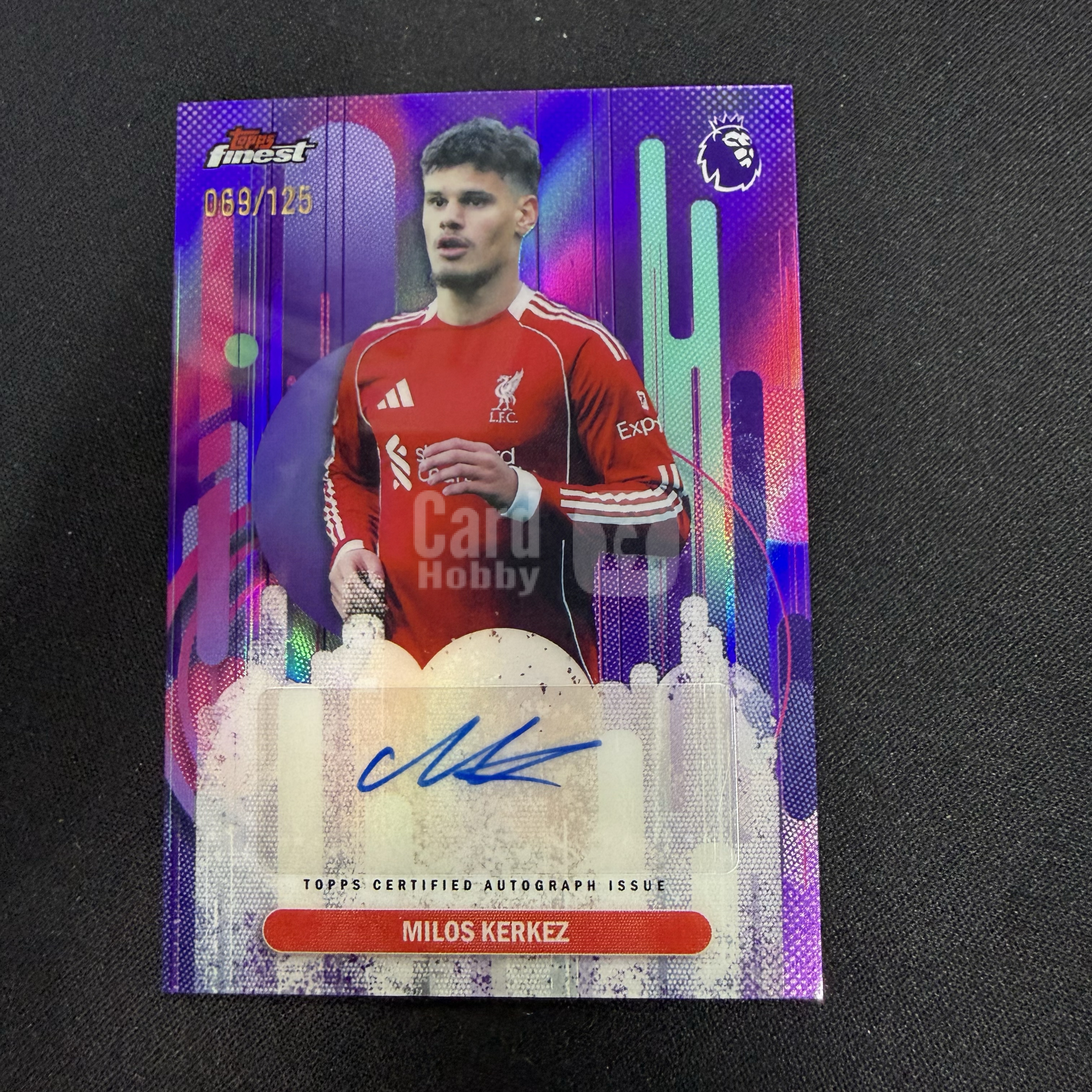 2025-26 Topps Finest MILOS KERKEZ 【SC拍卖】英超 科尔克兹 利物浦 69/125编 紫折 签字 收藏必备(小骆)