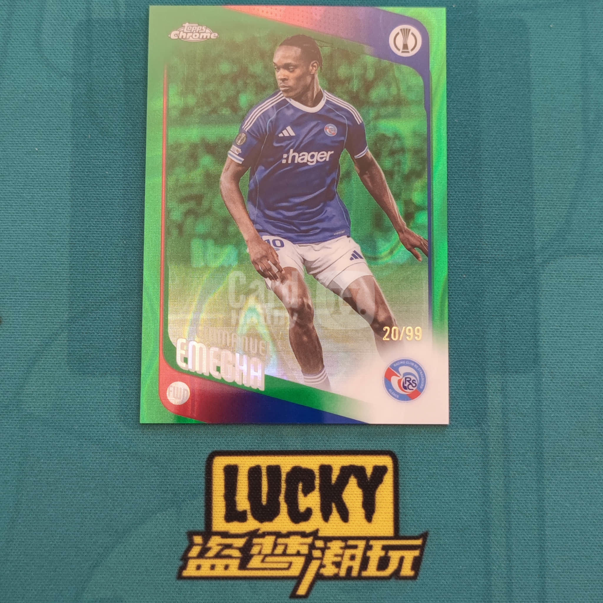 2025-26 Topps Chrome Emmanuel Emegha 【盗梦潮玩】欧战 正系列 伊曼纽尔·埃梅加 20/99编 绿波纹折 荷兰 斯特拉斯堡-胡总