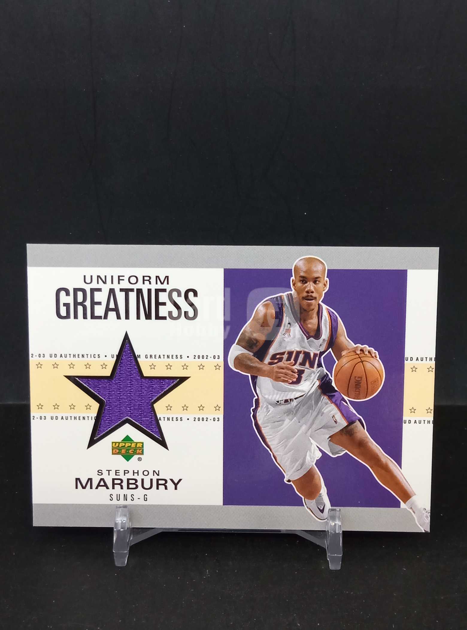 【DC拍卖】7.20CR7 02-03 Upper Deck Uniform Greatness Stephon Marbury 马布里 太阳五角星比赛短裤实物球星卡 SM-U 正反面实拍