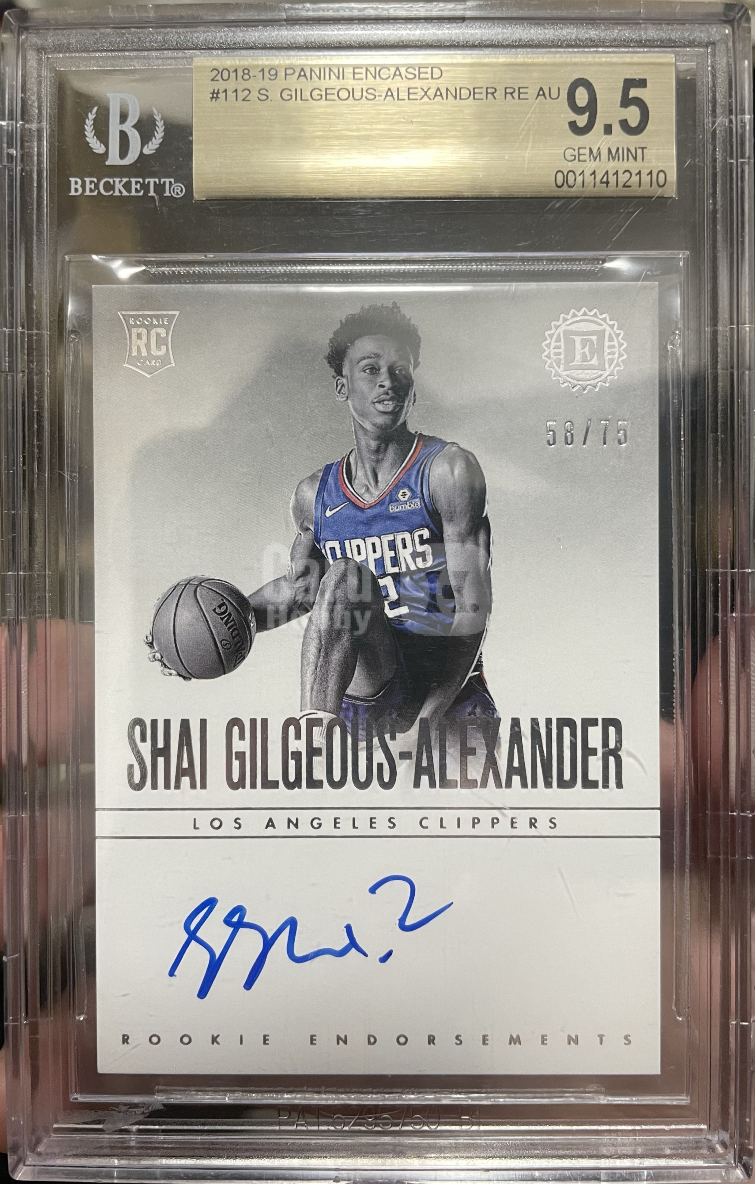 2018-19 Panini Encased Shai Gilgeous-Alexander RC 【🗺️75张 亚历山大】新秀插入铭文签#2 墨迹湛蓝 高端云端卡签 bgs金标9.5/10乔丹后辈