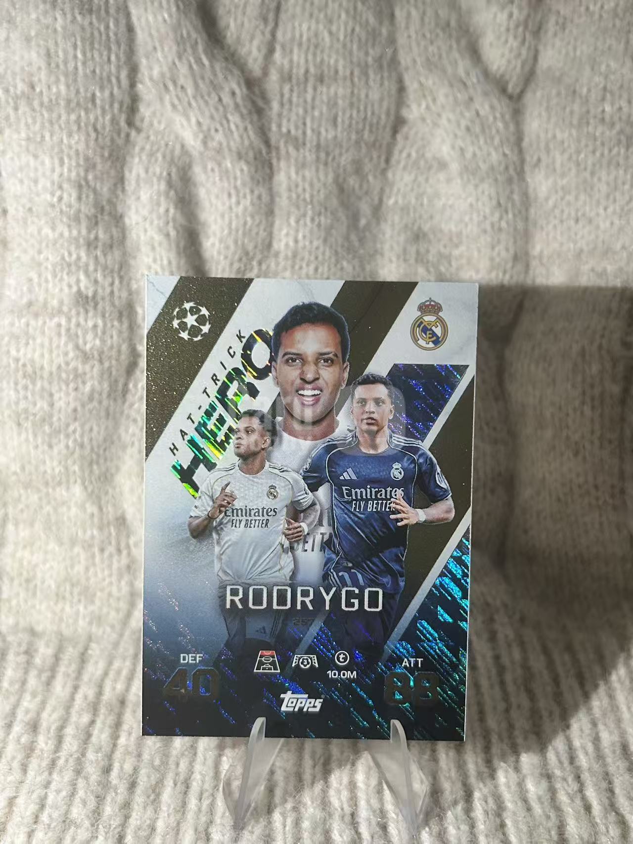 2024-25 Topps UEFA Champions League Rodrygo 帽子戏法英雄特卡,皇家马德里巴西前锋罗德里戈,皇马边路尖刀,大赛关键先生,凑套必备