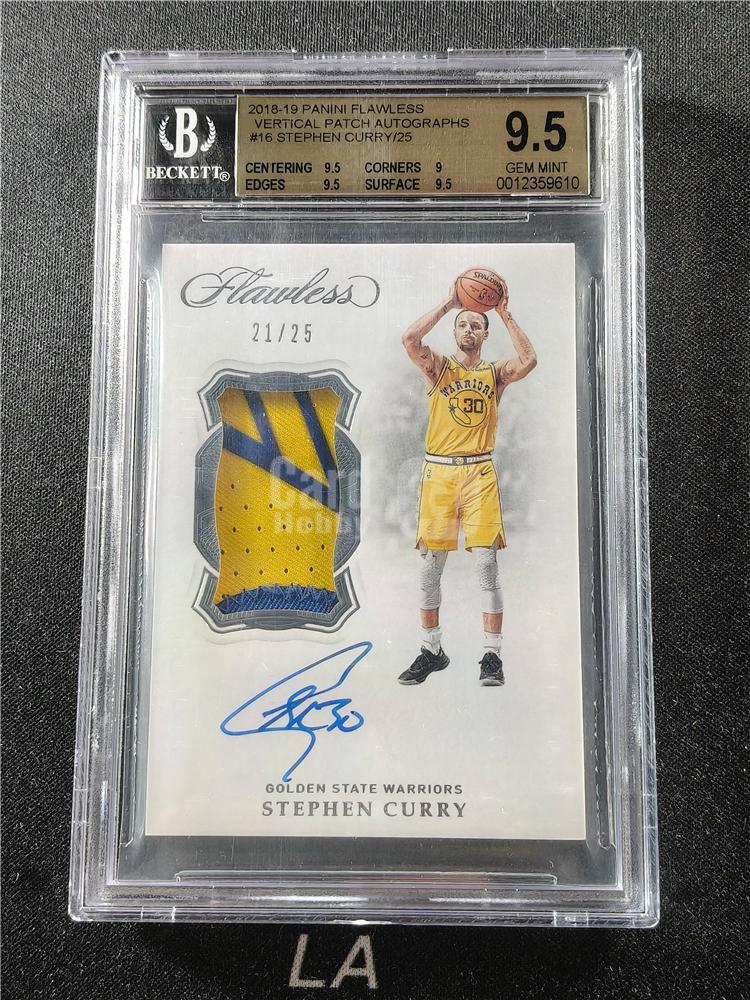 【LA拍卖精品】2018-19 Panini Flawless Stephen Curry 手提 斯蒂芬 库里 勇士 三分王 VPA PA /25编 GU双色Patch 暴力切割 卡签 签字 签背号 金标BGS9.5分签字10分 V181A