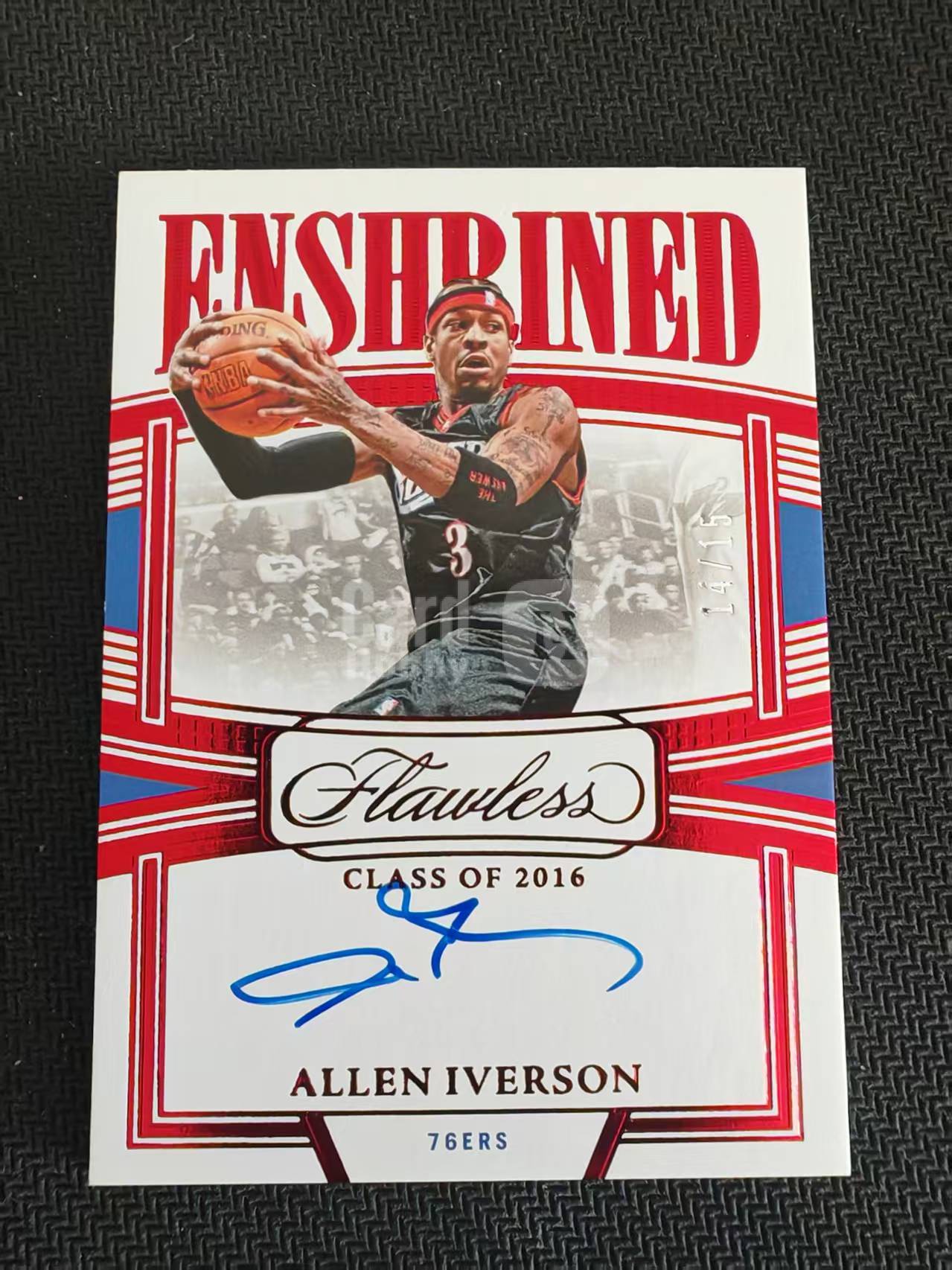 「钢炮拍卖」2022-23 Panini Flawless Allen Iverson 手提 阿伦艾弗森 答案 76人 15编 红平行 签字 卡签 瑕疵见图 G 鹏浩