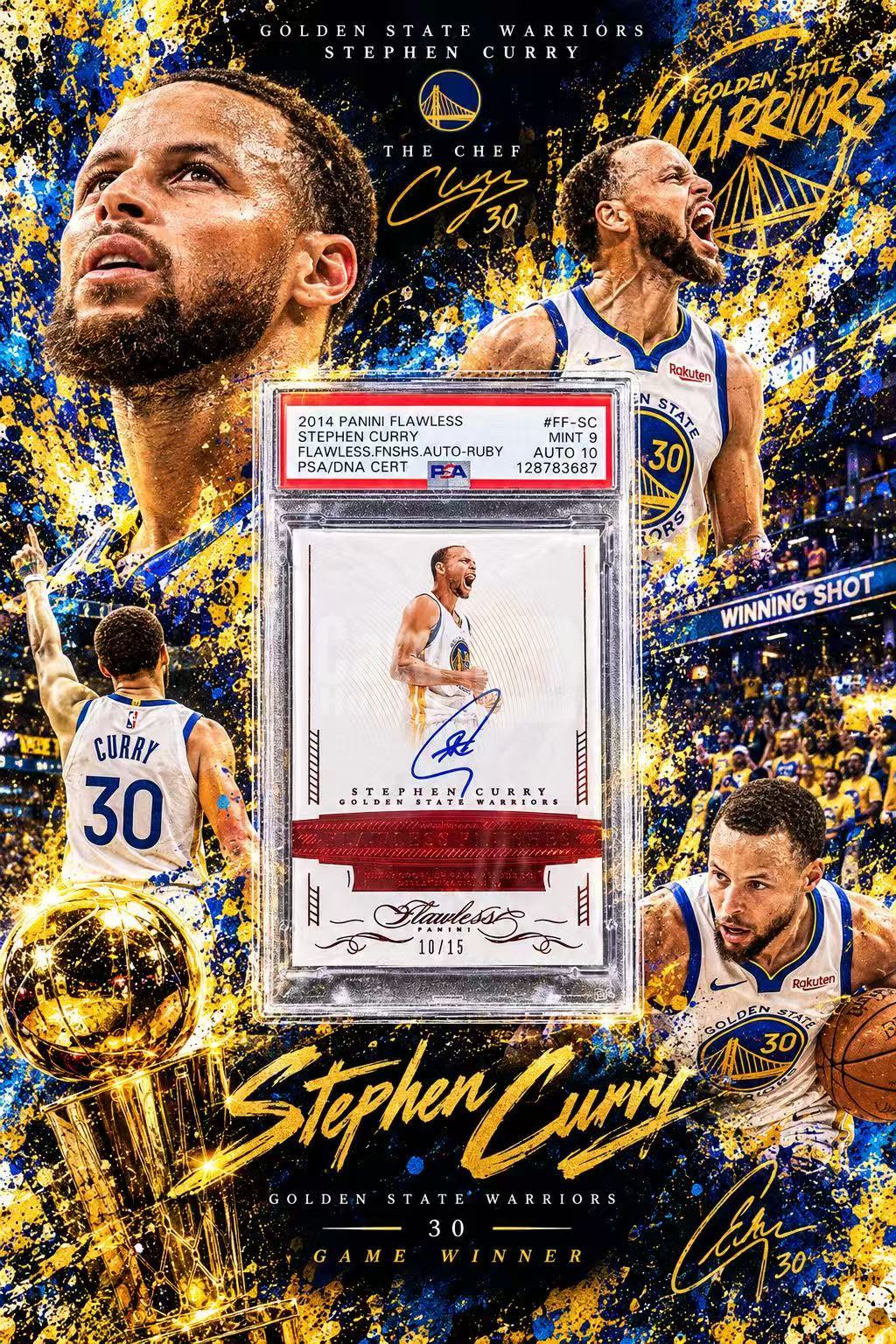 2014-15 Panini Flawless Stephen Curry 【柠檬拍卖】勇士 斯蒂芬 库里 10/15编 签字 红平行 折射 元年 绝杀签 3分绝杀魔术 手提 PSA评级 #皮卡丘