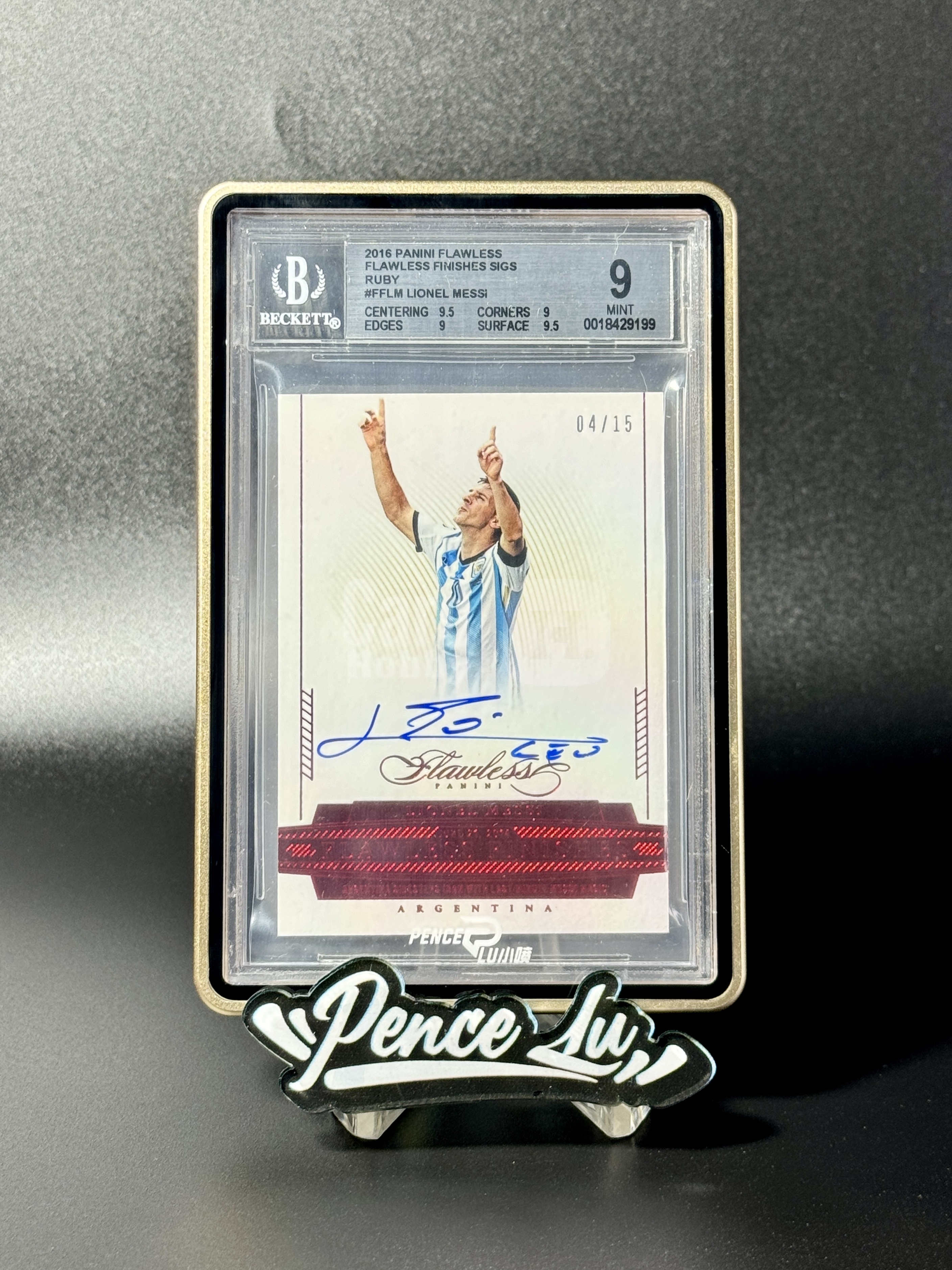 【喷子拍卖】2015-16 panini flawless Lionel Messi 元年手提 阿根廷球王 巴塞罗那 梅西 绝杀 签字 15编 中国红 卡签 最经典双手指天致敬祖母选图 大hit卡 世界杯进球记录 BGS9 送订制壳 乔老爷