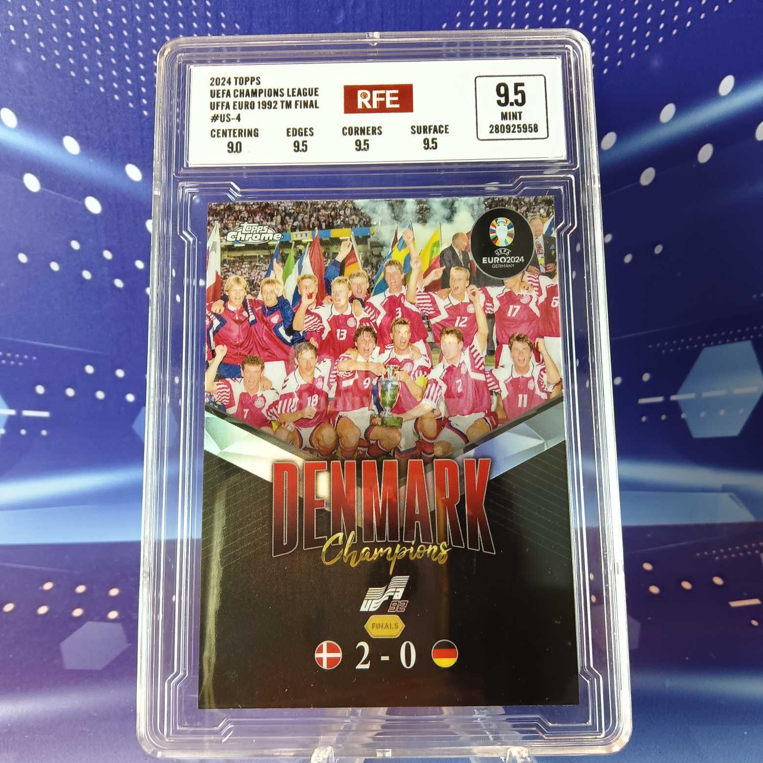 2024 Topps UEFA Champions League 1992欧洲杯决赛 评级卡 丹麦2：0德国 折射 实卡精美稀有 品质保障 投资收藏必备 保值回购 详情见说明 【蓝色星球】