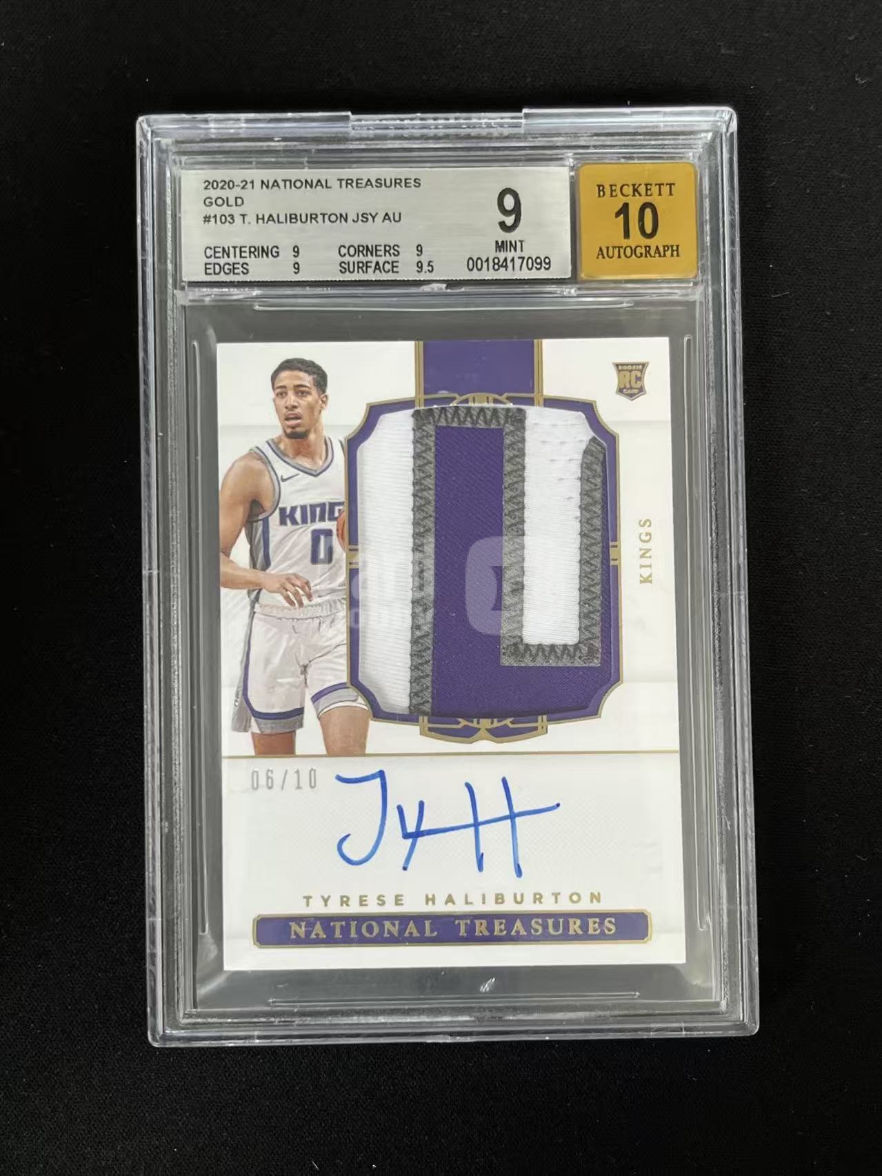 【长安代卖精品】2020-21 Natioanl Treasures 国宝 步行者 新秀RC Tyrese Haliburton 哈里伯顿 哈利伯顿 正新秀Patch签字 金平行 06/10编 暴力切割 BGS9+10分评级【CA91a】