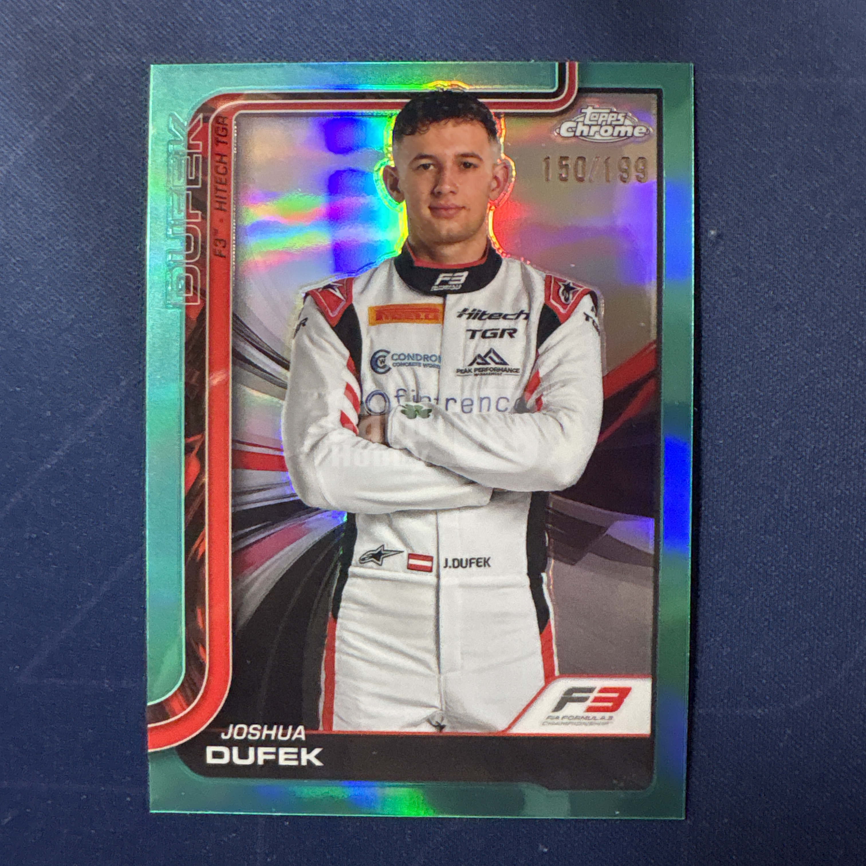 2025 Topps Chrome Joshua Dufek 【爆爆代卖】F1 75周年 约书亚 杜费克 150/199编 青折 折射 F3 Hitech 车队 正定妆照 专收必备 卡品如图 #冷哥
