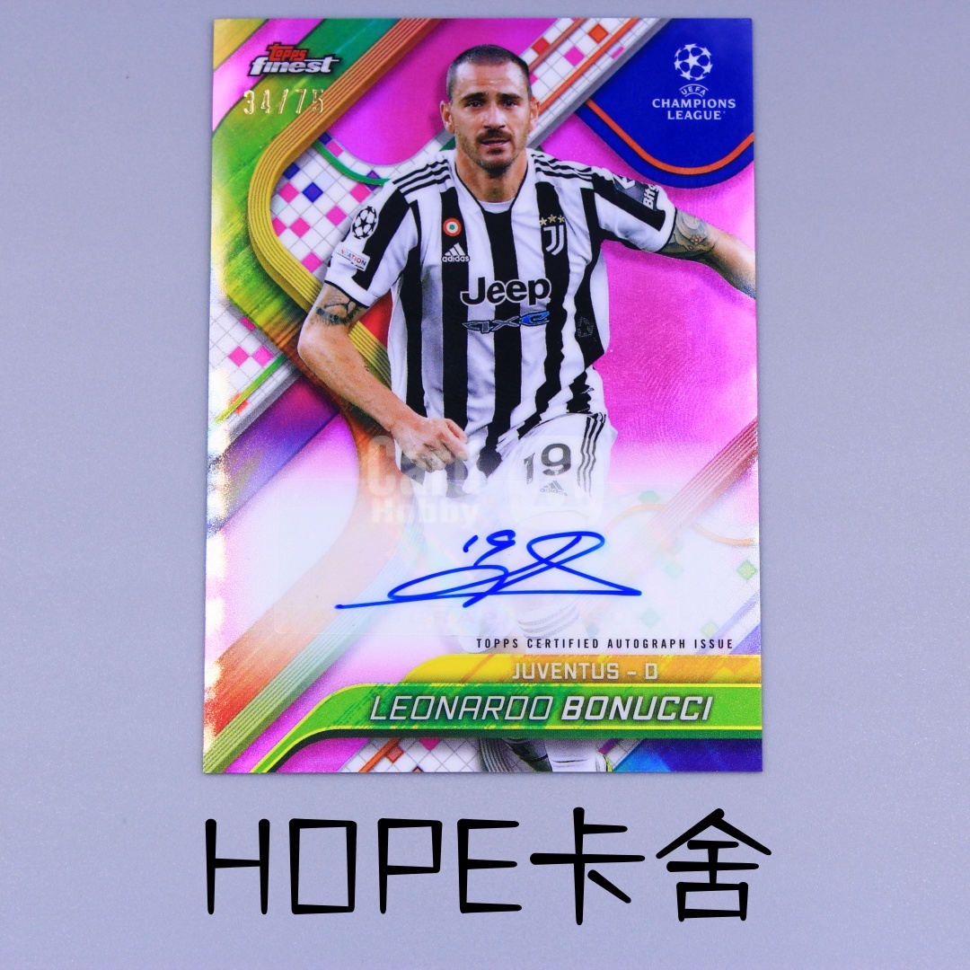 2023-24 Topps Finest Leonardo Bonucci 尤文 意大利 传奇中卫 博努奇 34/75编 粉折签字 墨迹完美!【HOPE代卖(4.5%含卡淘)】