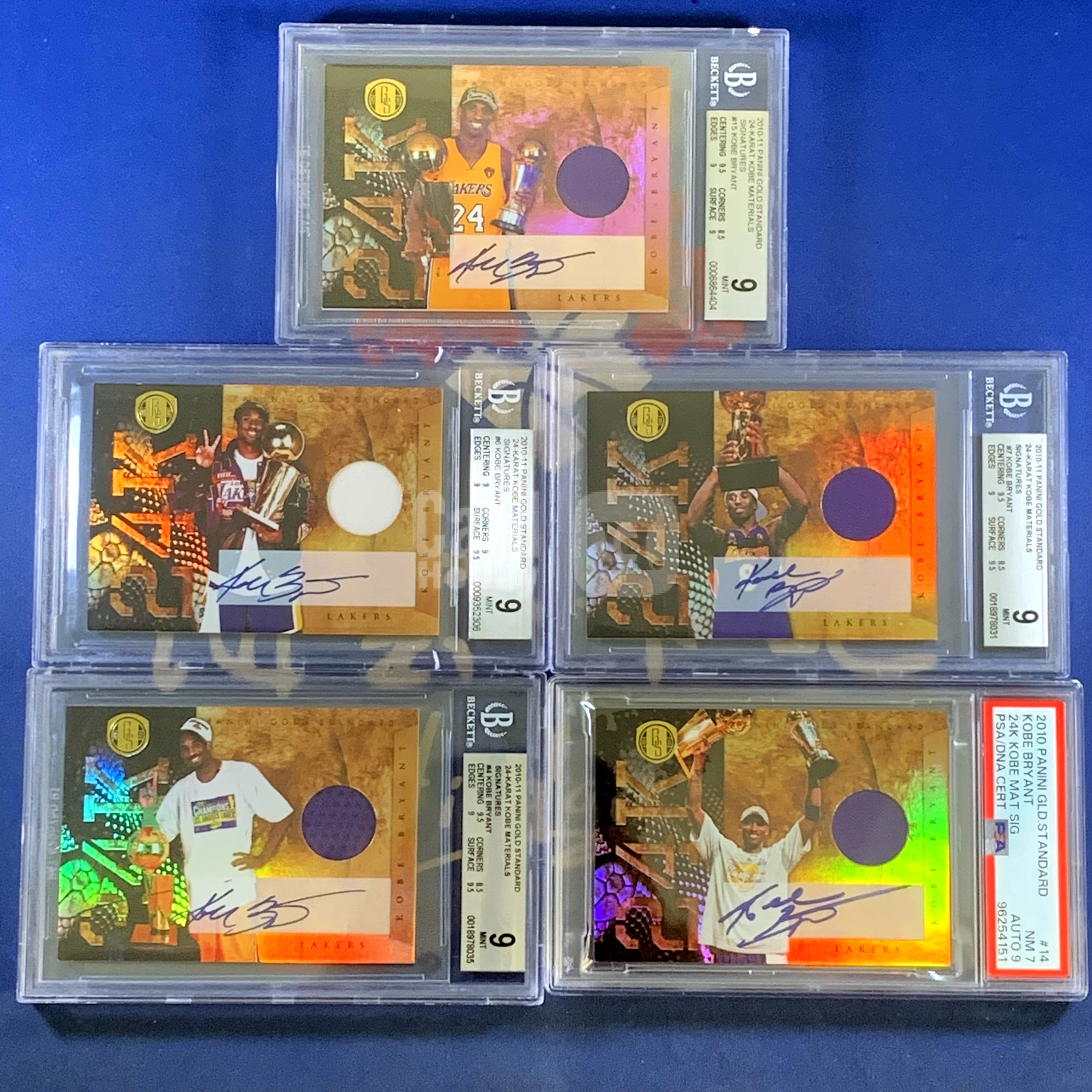 2010 Panini Gold Standard Kobe Bryant 【海宝】湖人 科比 生涯第1到第5冠 总冠军奖杯 捧杯时刻签字卡 球衣卡签 其中4张 49编 1张 99编 共5张一套【齐】