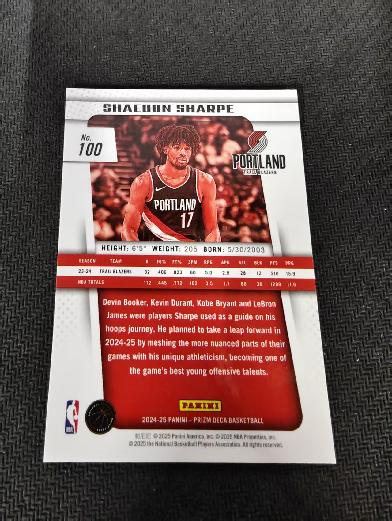 【可合并,不累计】2024-25 panini prizm deca shaedon sharpe 开拓者 谢登 夏普 PZ 复古复刻 不保卡品 介意勿拍 #100