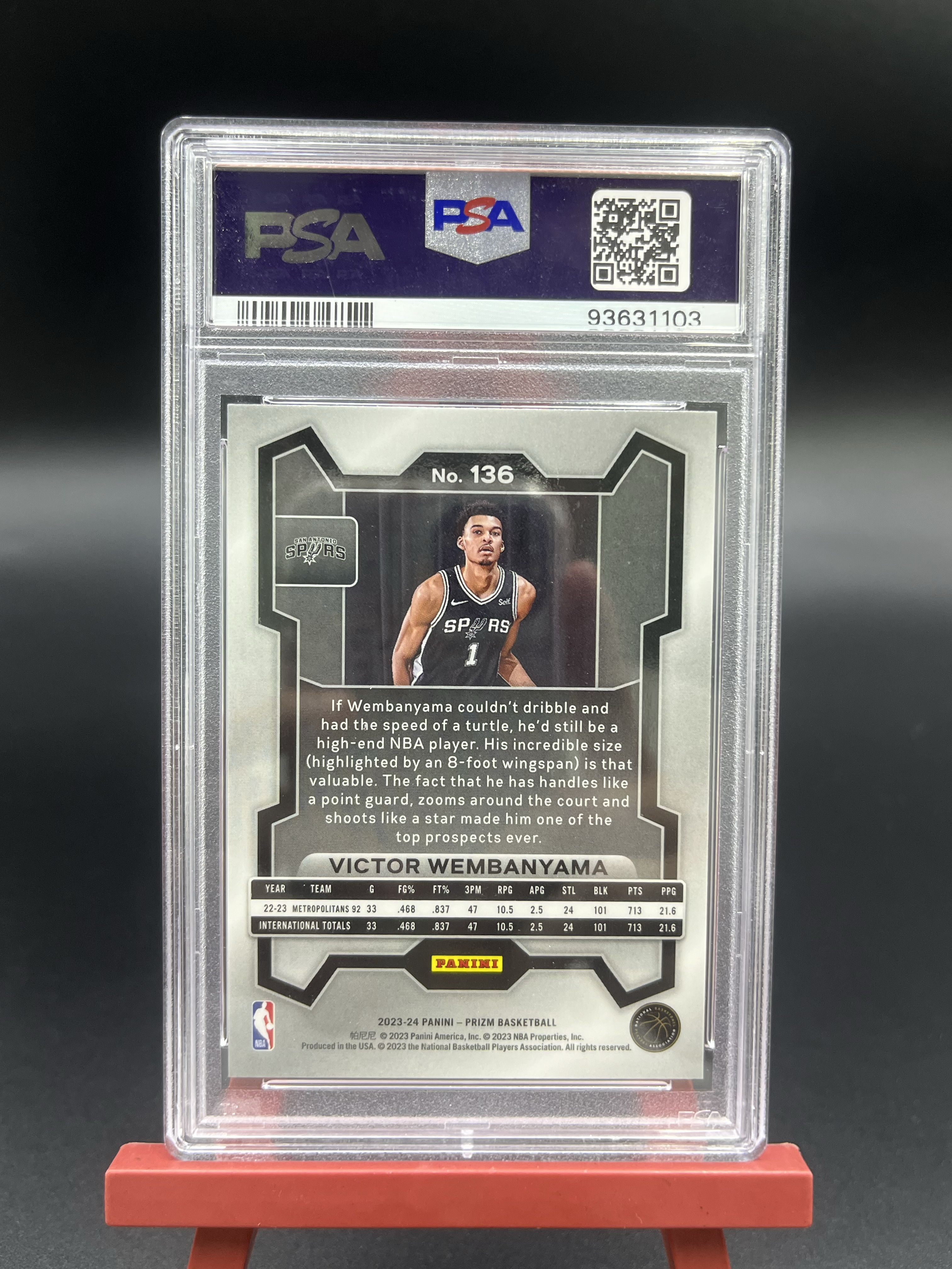 【西子拍卖】2023-24 Panini Prizm PZ Victor Wembanyama 新秀RC 维克托 文班亚马 马刺 正Base PSA10分评级卡 完美卡品 XZ03