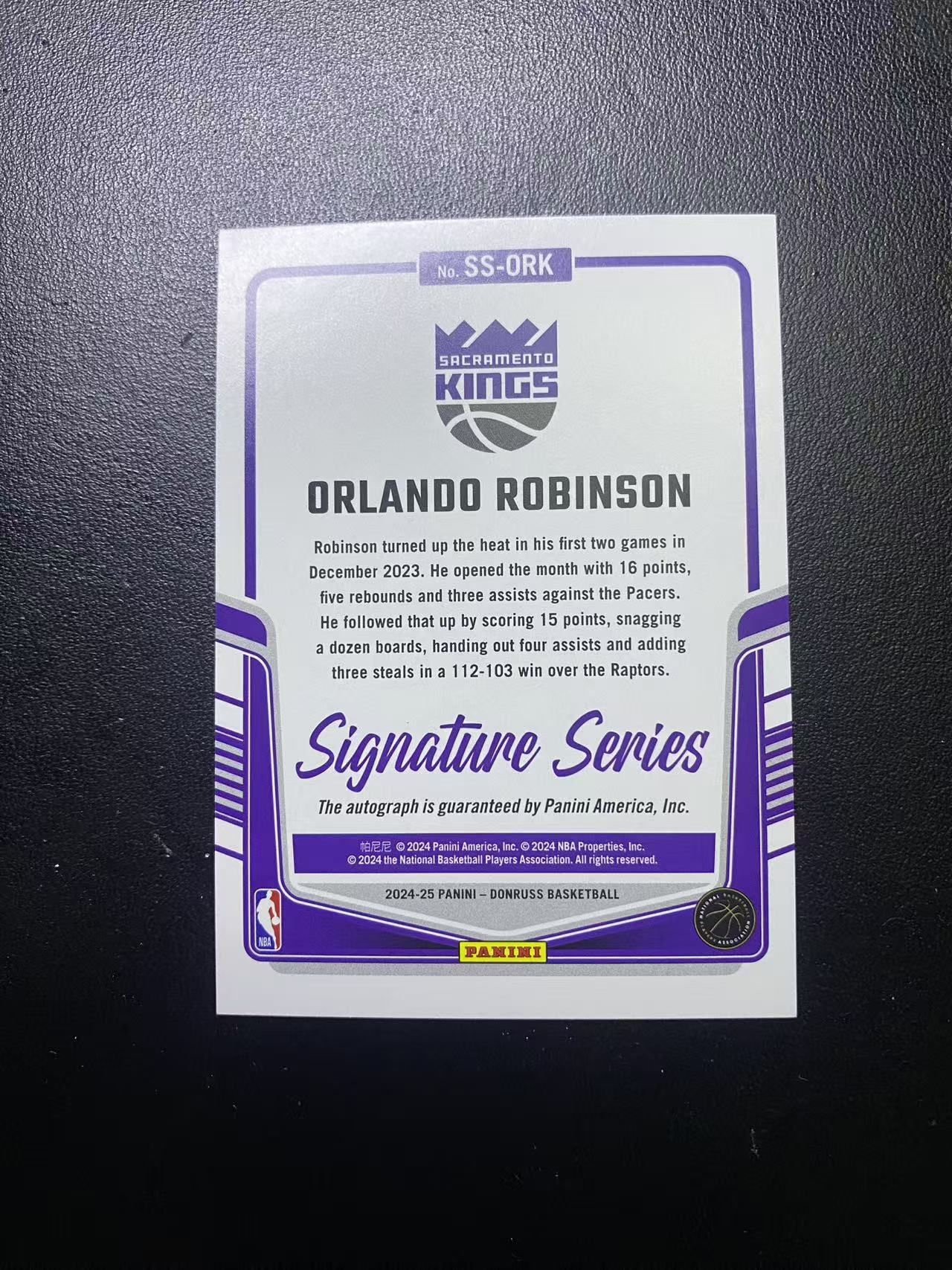 2024-25 Panini Donruss Orlando Robinson 国王 奥兰多 罗宾逊 杜蕾斯 ss签 银折 签字 卡品如图 值得收藏 dm