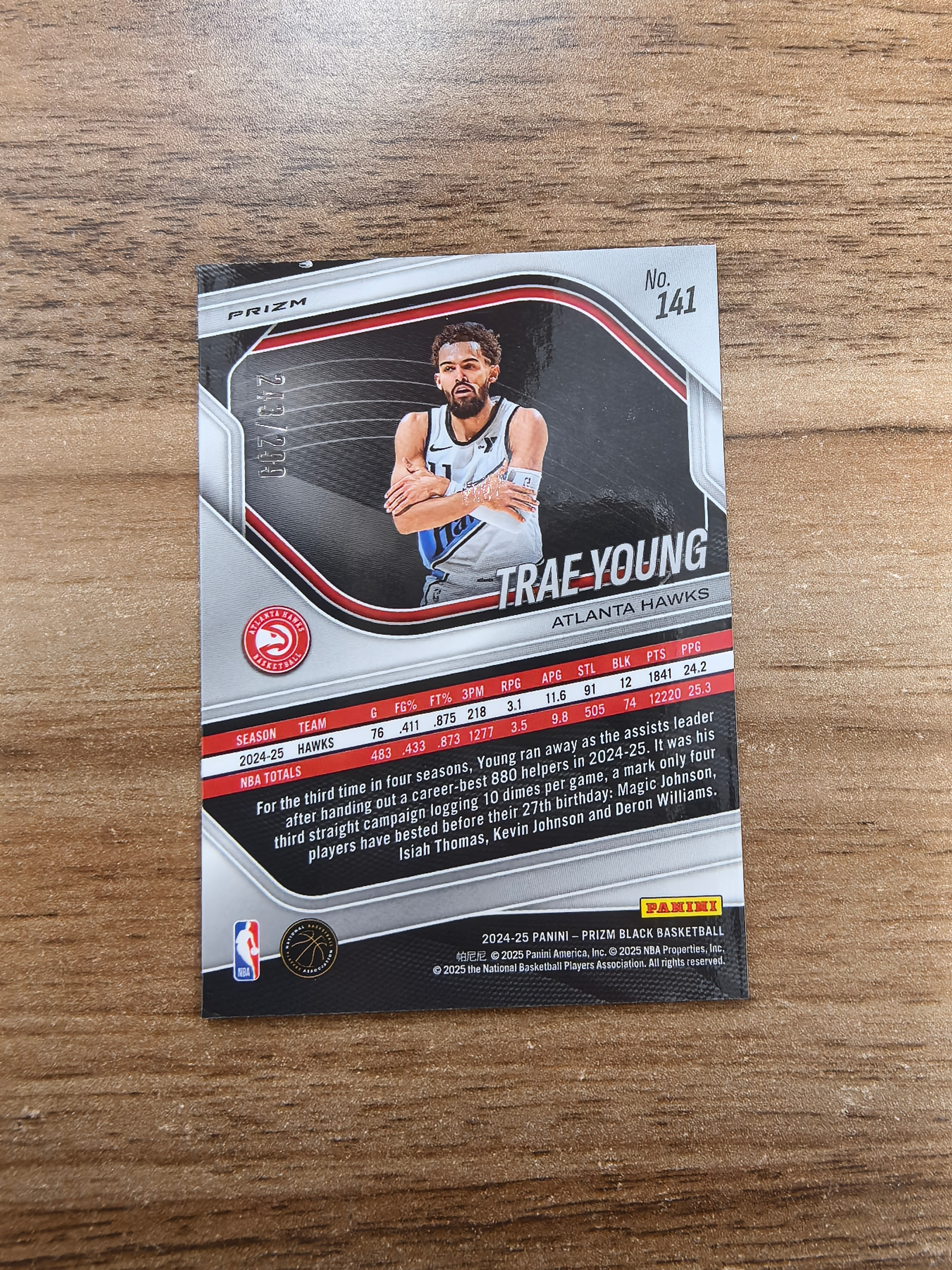 2024-25 Panini Prizm Black Trae Young 老鹰 特雷杨 243/299编 红折 折射 实卡精美 卡品如图 收藏必入 流浪