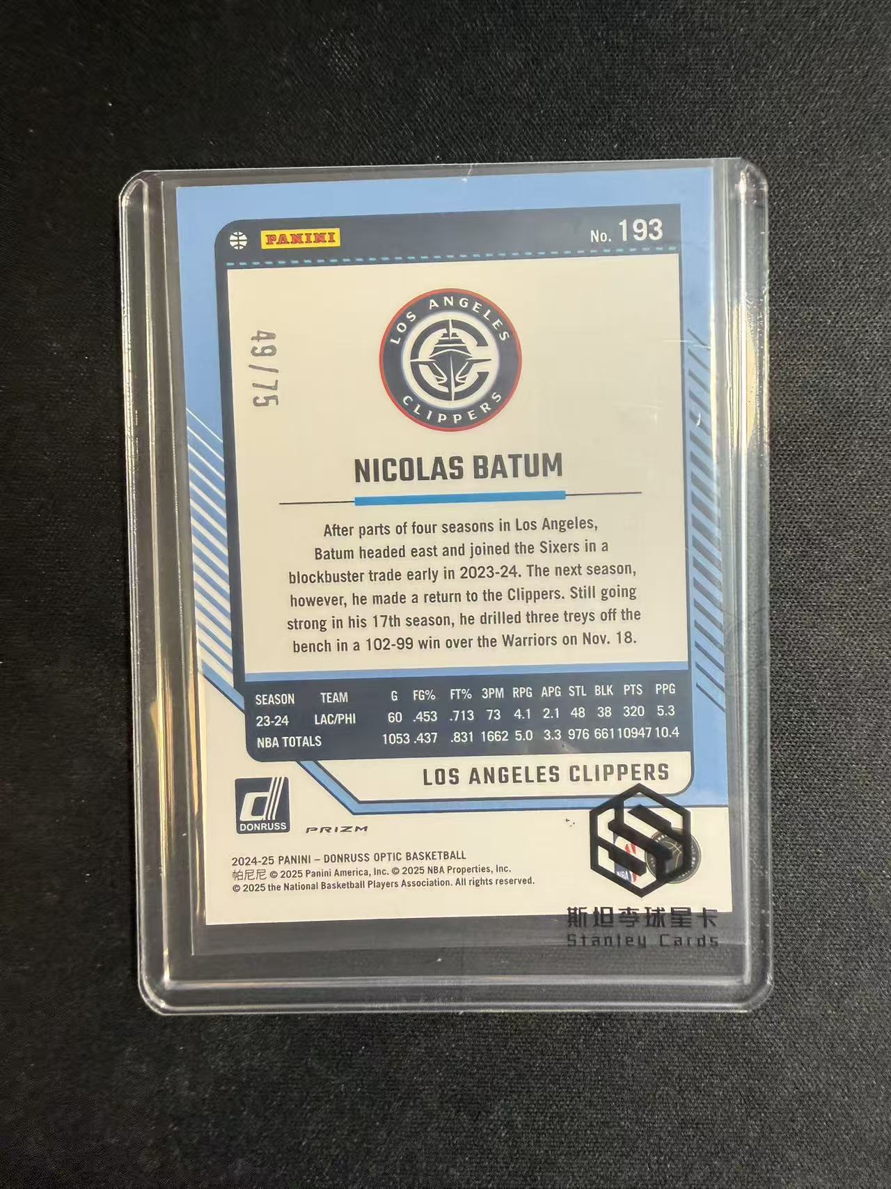 2024-25 Panini Donruss Optic Nicolas Batum 杜蕾斯op 快船 尼古拉斯 巴图姆 巴通姆 75编 黑金圈圈折 卡品如图 不保卡品 介意勿拍