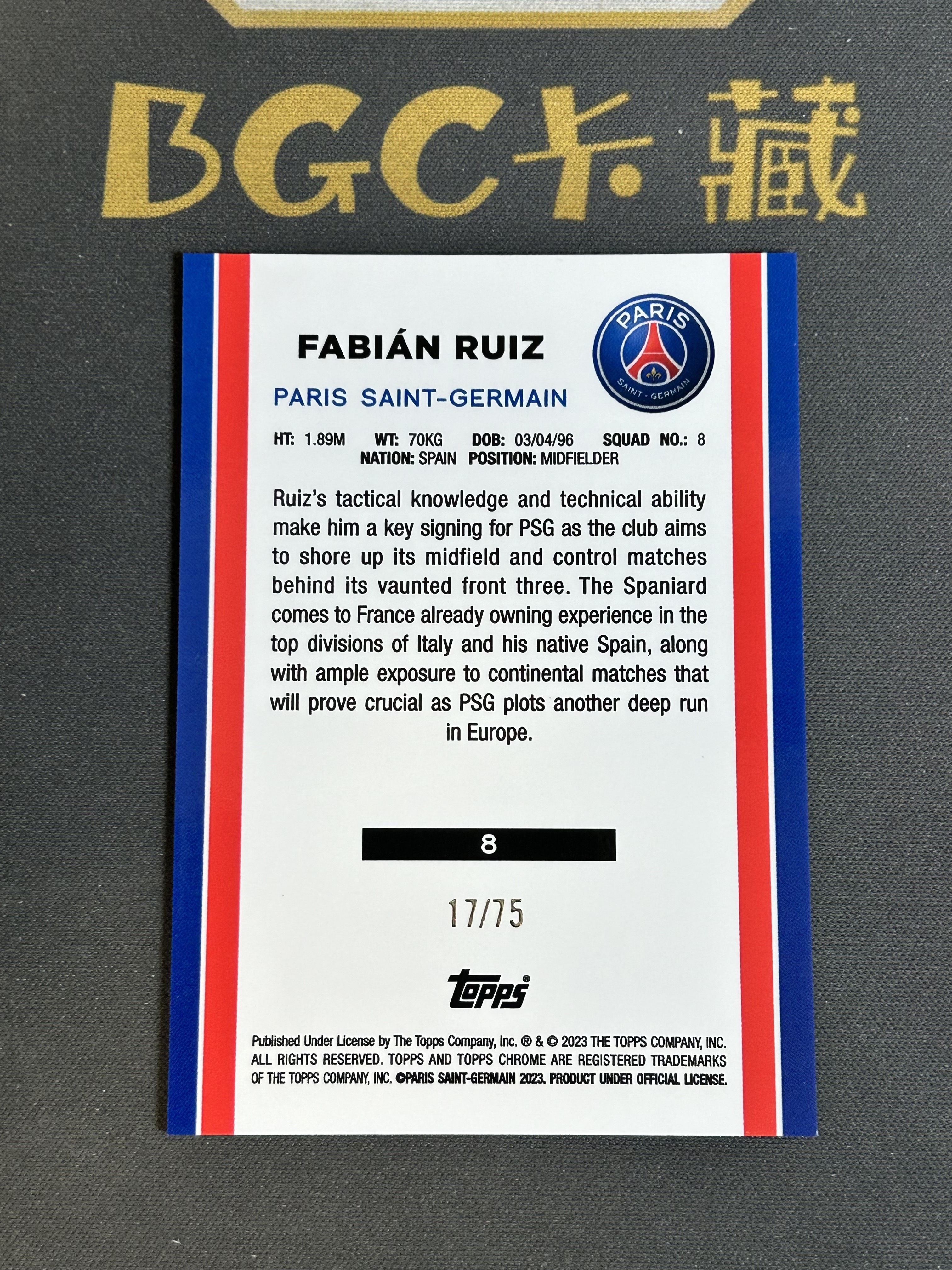 『BGC卡藏』2022-23 Topps Chrome Paris Saint Germain 巴黎圣日耳曼 高端队盒 西班牙 Ruiz 鲁伊兹 银折 17/75 卡品如图 ZY
