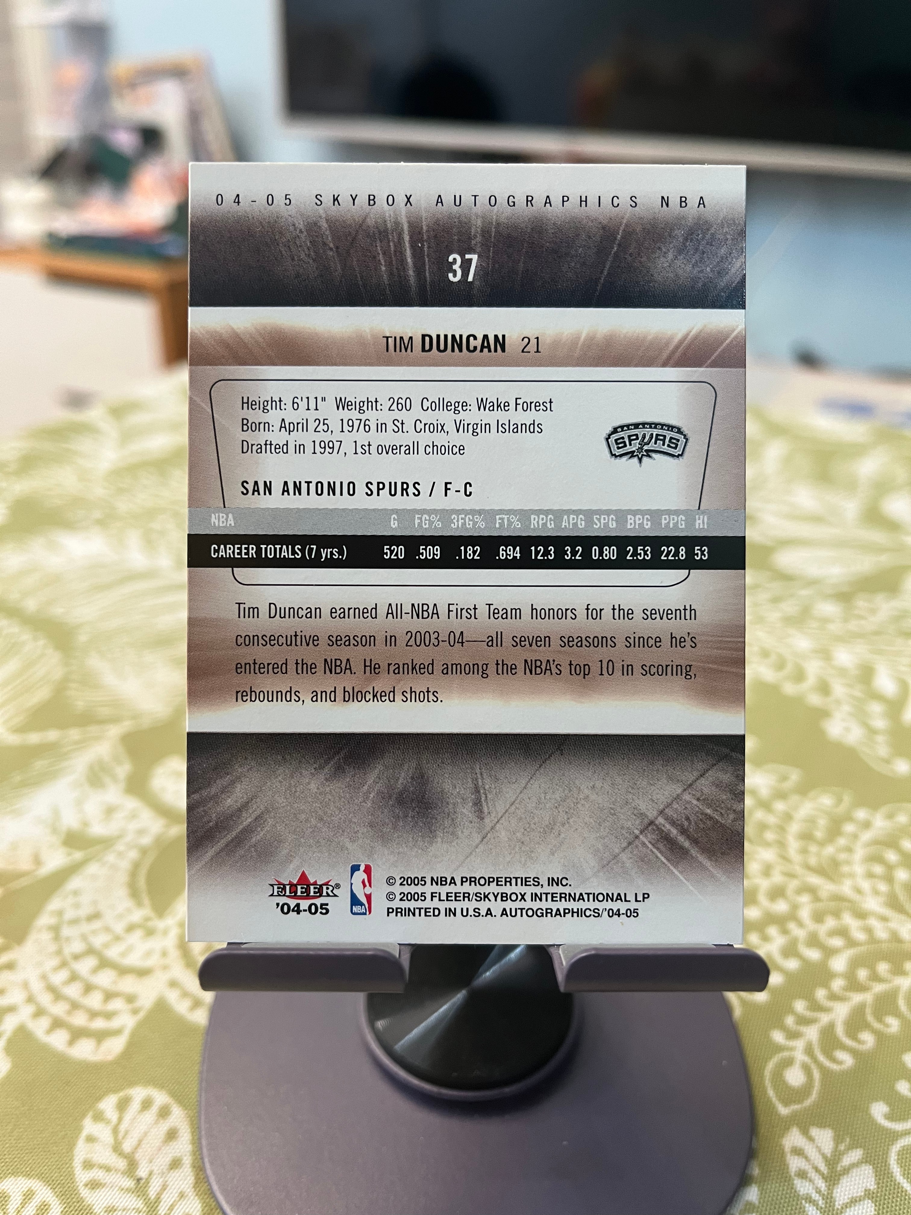 2005 Fleer 老卡 老特 Tim Duncan 蒂姆 邓肯 石佛 马刺【签名 印签 SKYBOX AUTOGRAPHICS】【边角瑕疵如图 介意勿拍】#1084