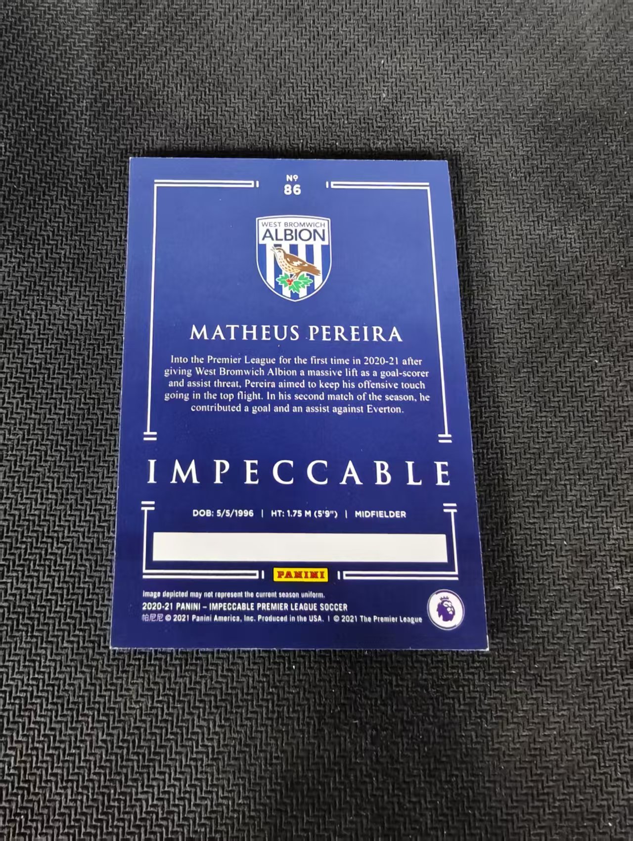 【可合并,不累计】2020-21 Panini Impeccable Matheus Pereira 小真金 马修斯 佩雷拉 新秀RC 西布朗 75编 边角瑕疵