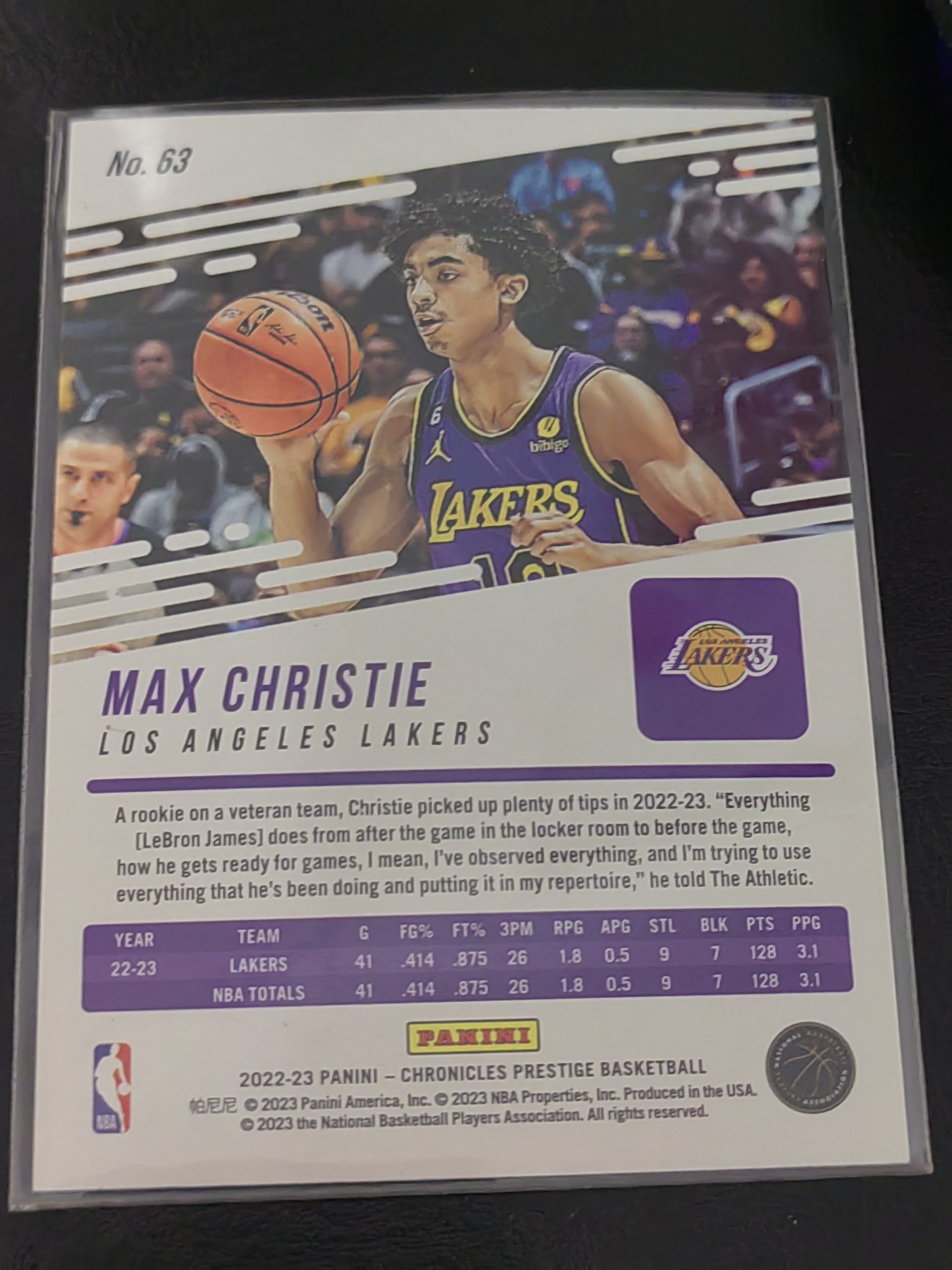 2022-23 Panini Chronicles Max Christie RC 编年史 新秀 折射 马克斯·克里斯蒂 湖人 独行侠 篮 白边白角 不保卡品 卡品如图