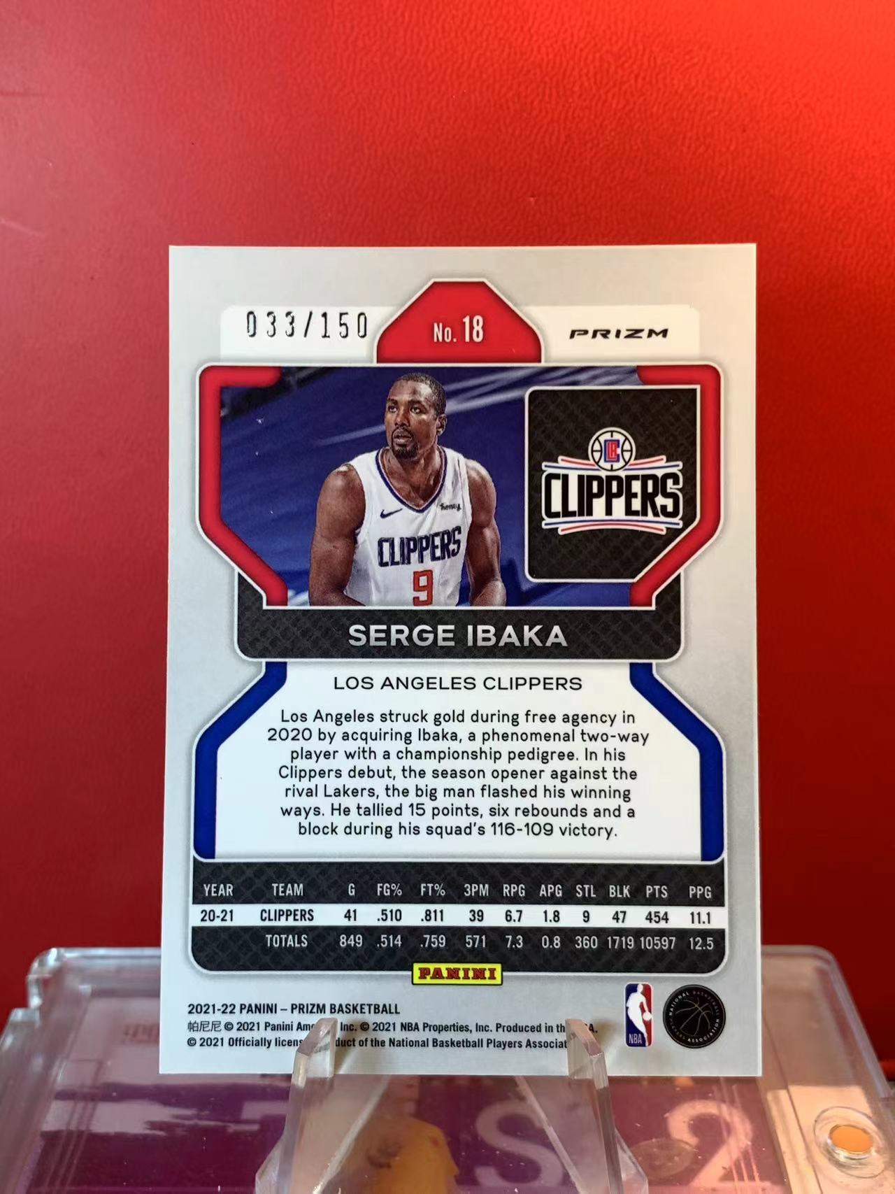 (詹叔代拍) 2021-22 Panini Prizm Serge Ibaka 折射 特卡 蓝泡泡折 033/150编 顺丰寄付 泰山