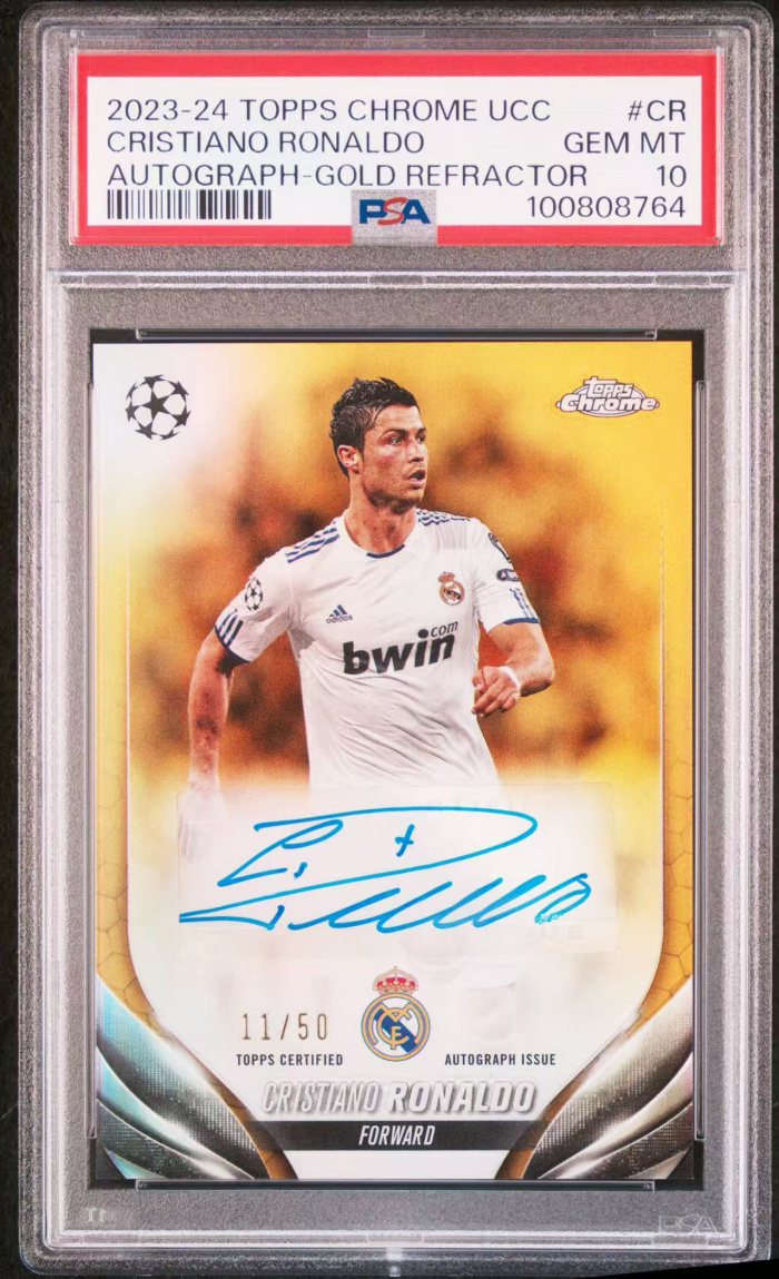 2023-24 Topps Chrome Cristiano Ronaldo 【土豆雜貨鋪代拍】Tc 皇馬 曼聯 C羅 總裁 簽字 C羅停止簽字了 50編 正金折 PSA10 卡品完美 收藏投資必備