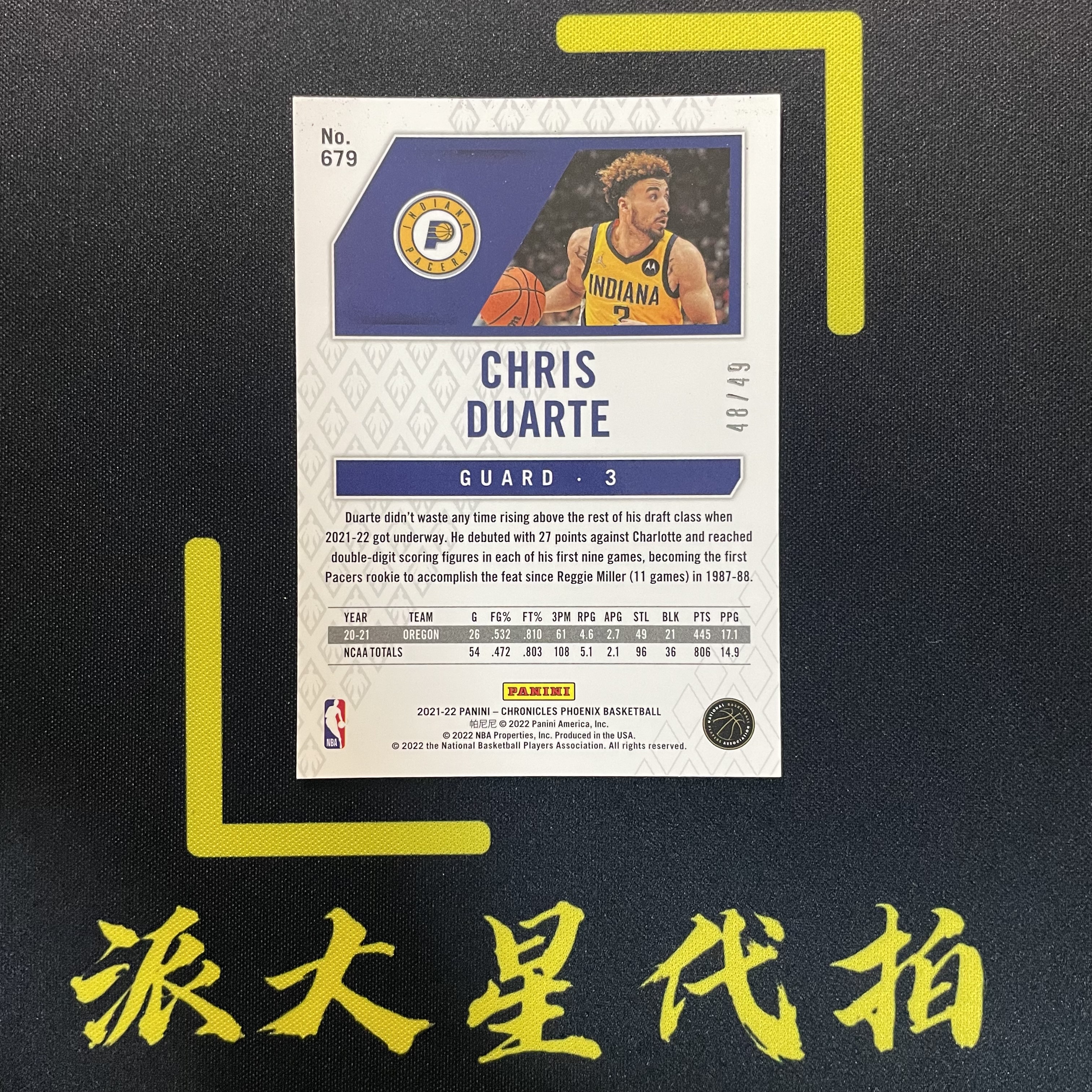 【派大星球星卡代拍】2021-22 PANINI CHRONICLES HOMETOWN HEROES 杜阿尔特 新秀 紫折 48/49编 编年史 CHRIS DUARTE#1120#小羊