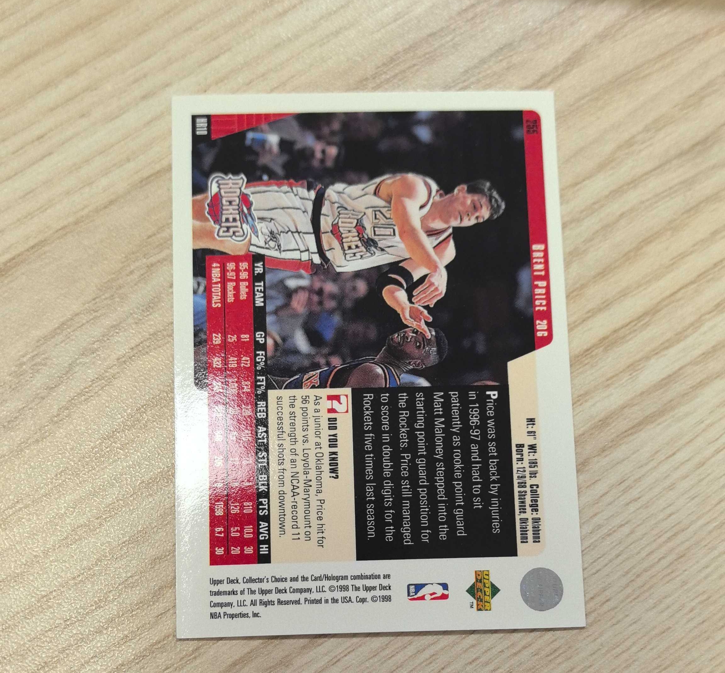 1997-98 Upper Deck Collector's Choice Brent Price 布伦特·普莱斯 先后效力于子弹(奇才)、火箭、灰熊和国王 硬通货 极具收藏价值