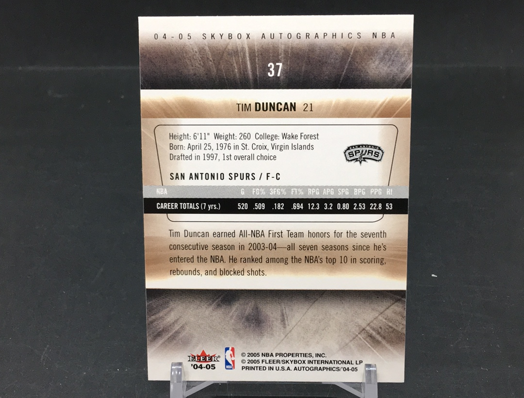 【DC拍卖】11.21 SKYBOX AUTOGRAPHICS 带印签 实卡美如画 名人堂名宿 NBA历史第一大前锋 石佛 蒂姆 邓肯