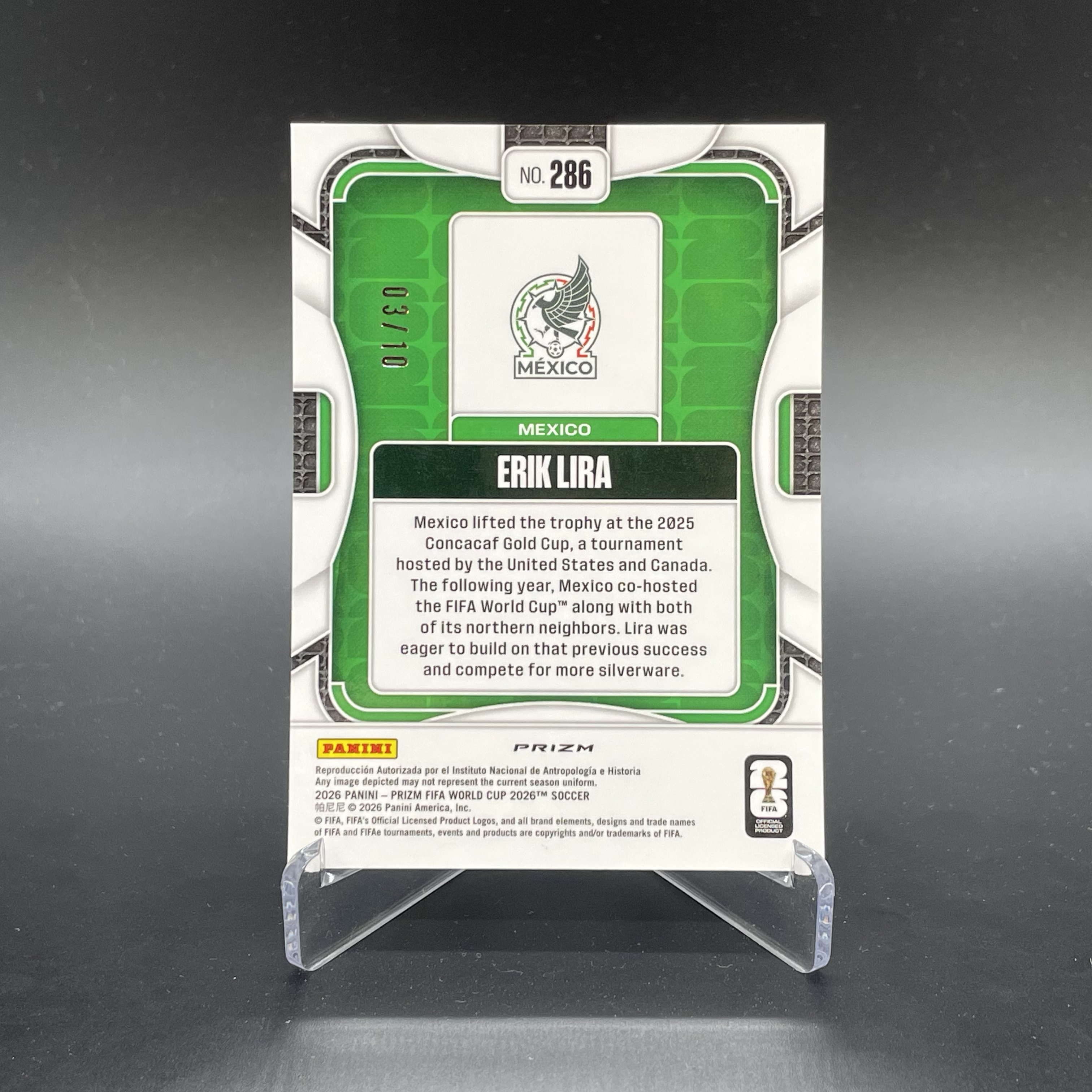 2026 Panini Prizm World Cup Erik Lira RC 美加墨世界杯 墨西哥 新秀 埃里克 利拉 03/10编 金折 金烟花折 稀少超低编 潜力新星 投资佳品 品如图 JJ