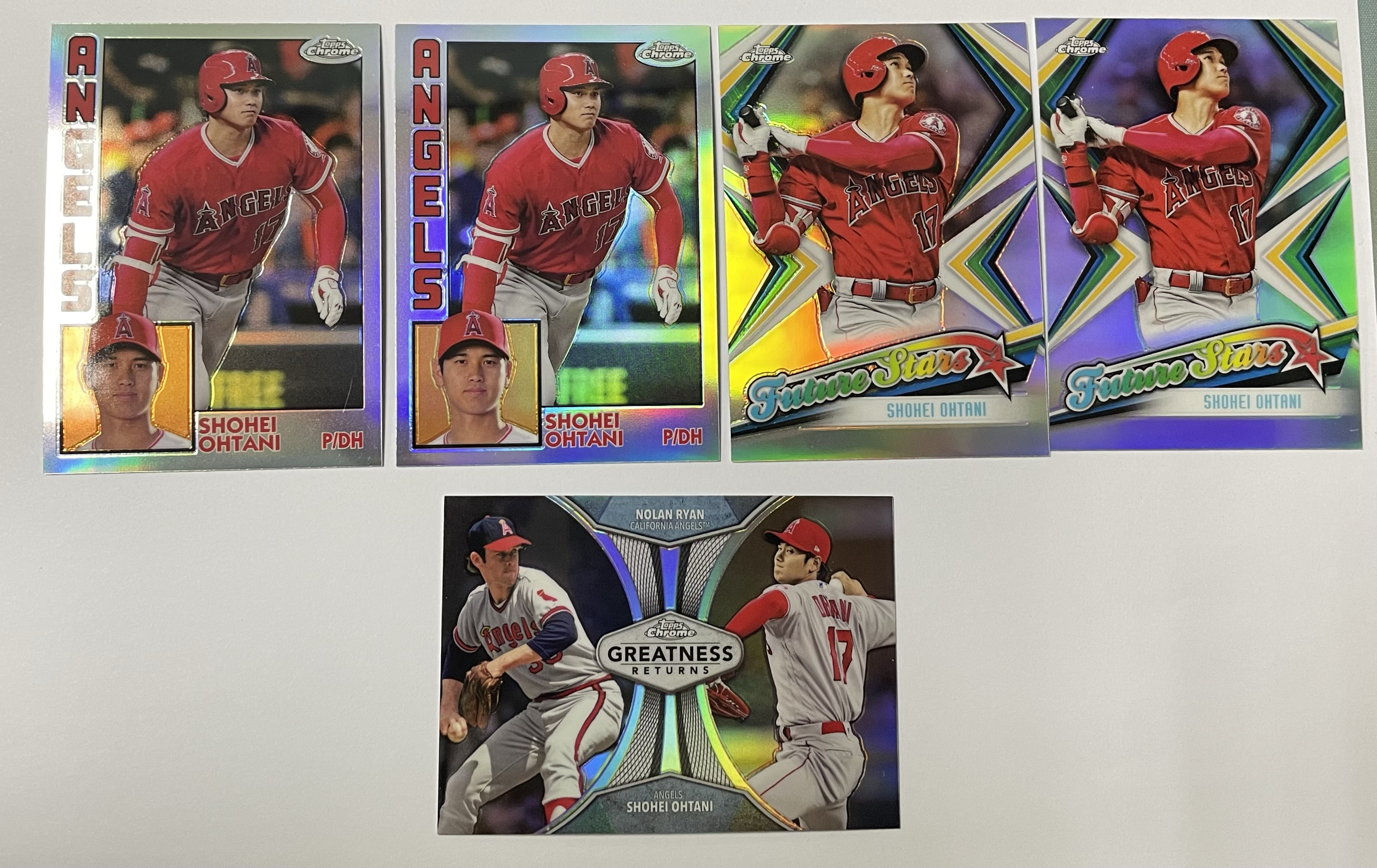 2019 Topps Chrome Shohei Ohtani 洛杉矶天使 大谷翔平 新秀次年 折射 银折 五张一起 lot5 两张瑕疵如图