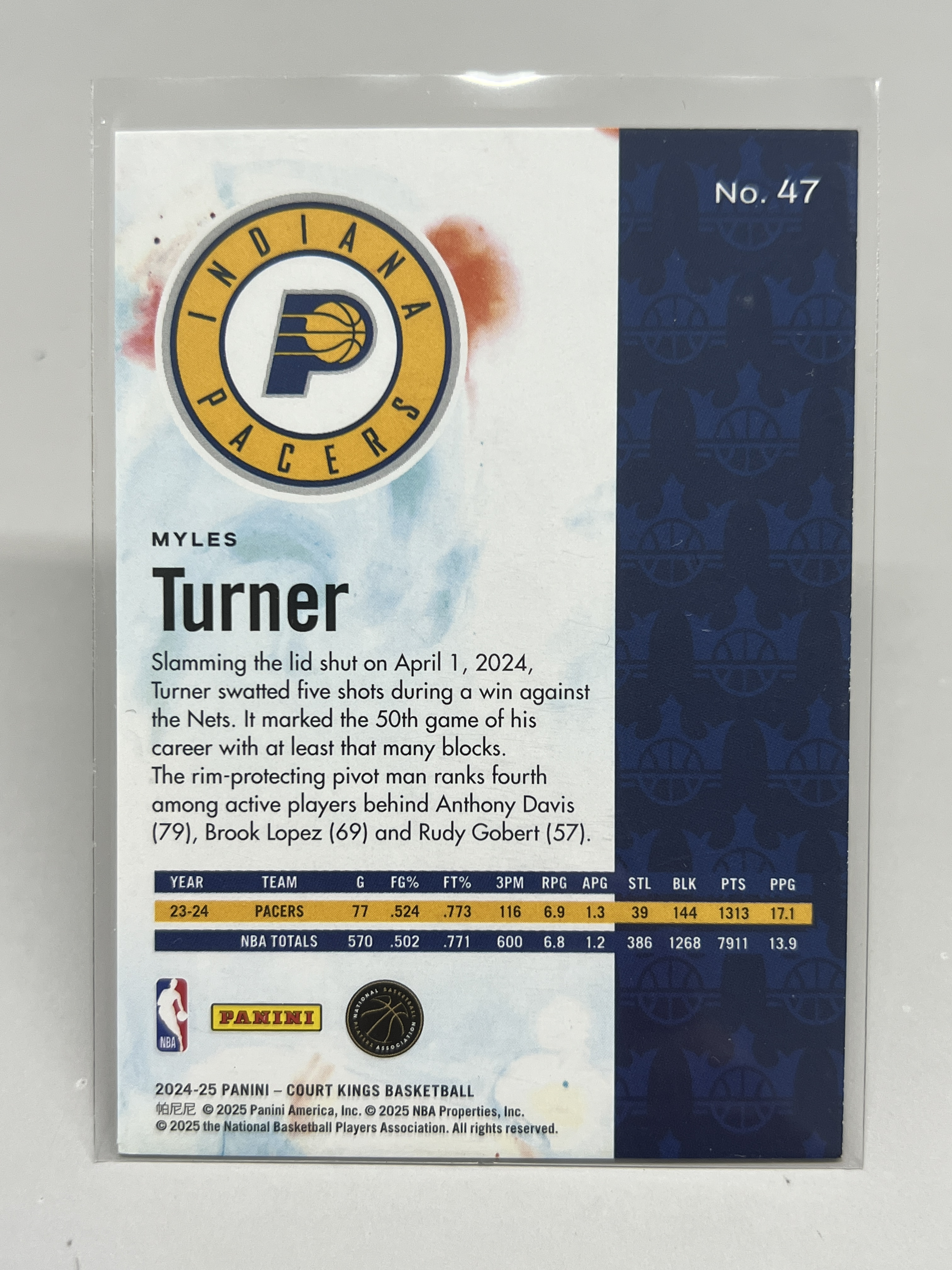 2024-25 Panini Court Kings Myles Turner 【挂机拍卖】帕尼尼 油画 迈尔斯·特纳 步行者 #47 收藏 投资 卡品如图