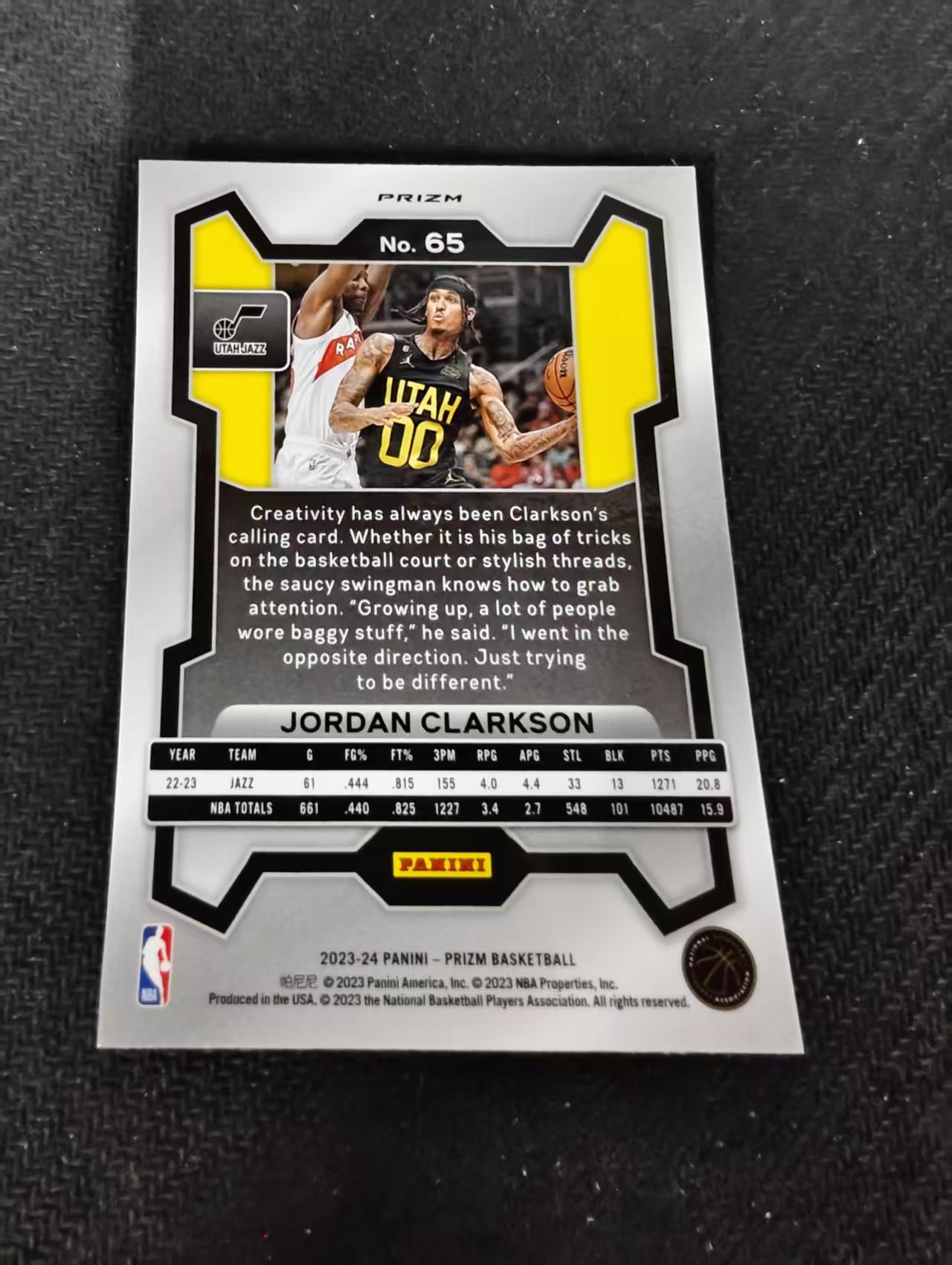 2023-24 Panini Prizm Jordan Clarkson 乔丹 克拉克森 爵士 银折 PZ 划痕 边角瑕疵 #65