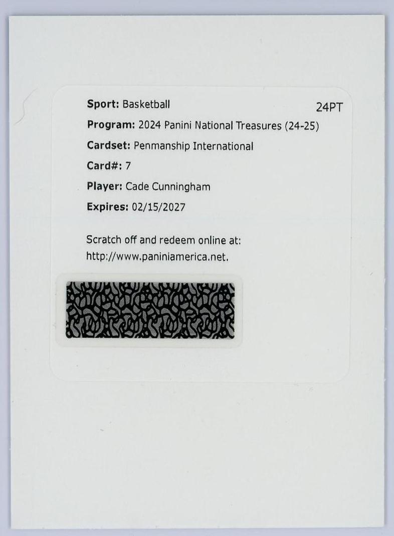 2024-25 Panini National Treasures Cade Cunningham 凯德坎宁安 国宝 24编 签字 卡签 笔友签 活塞 康宁汉姆 交换板 卡品如图 0KM4/11.9